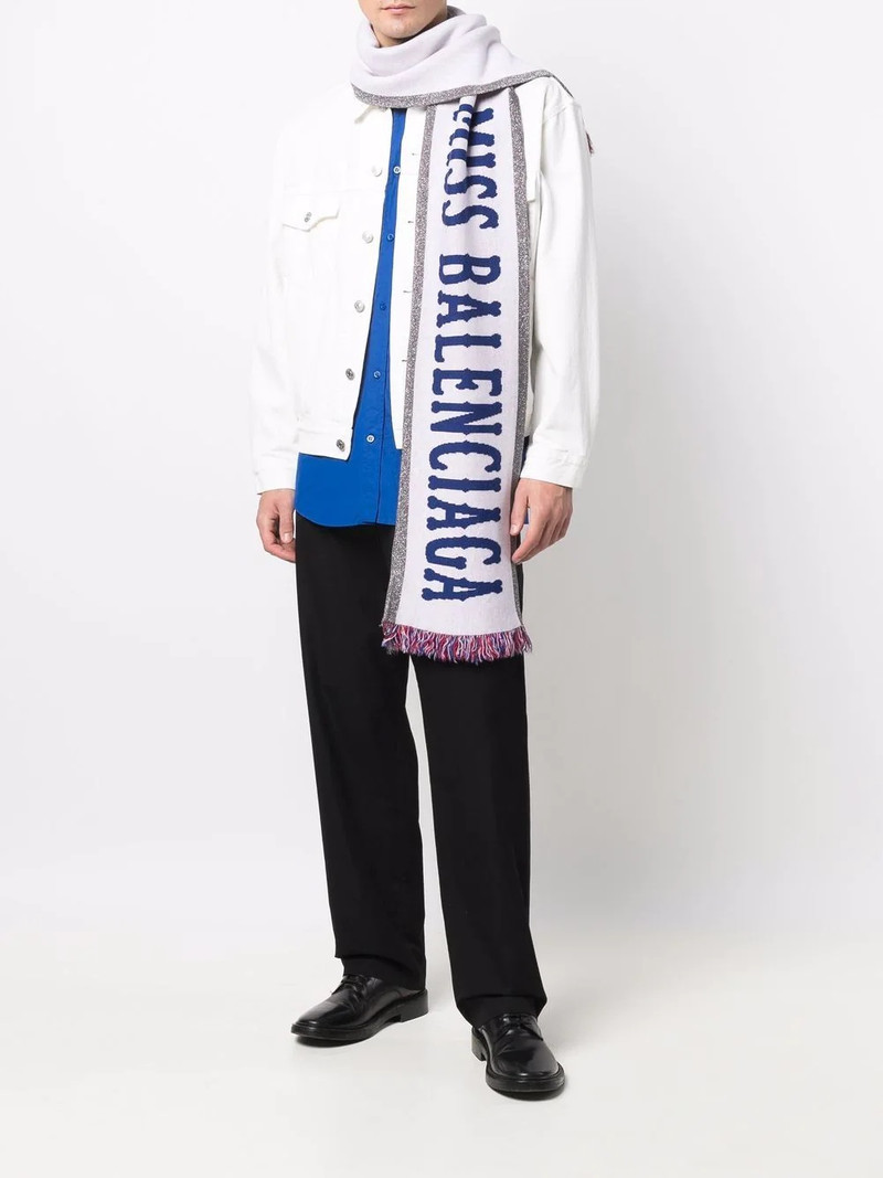 BALENCIAGA logo fringe scarf outlook
