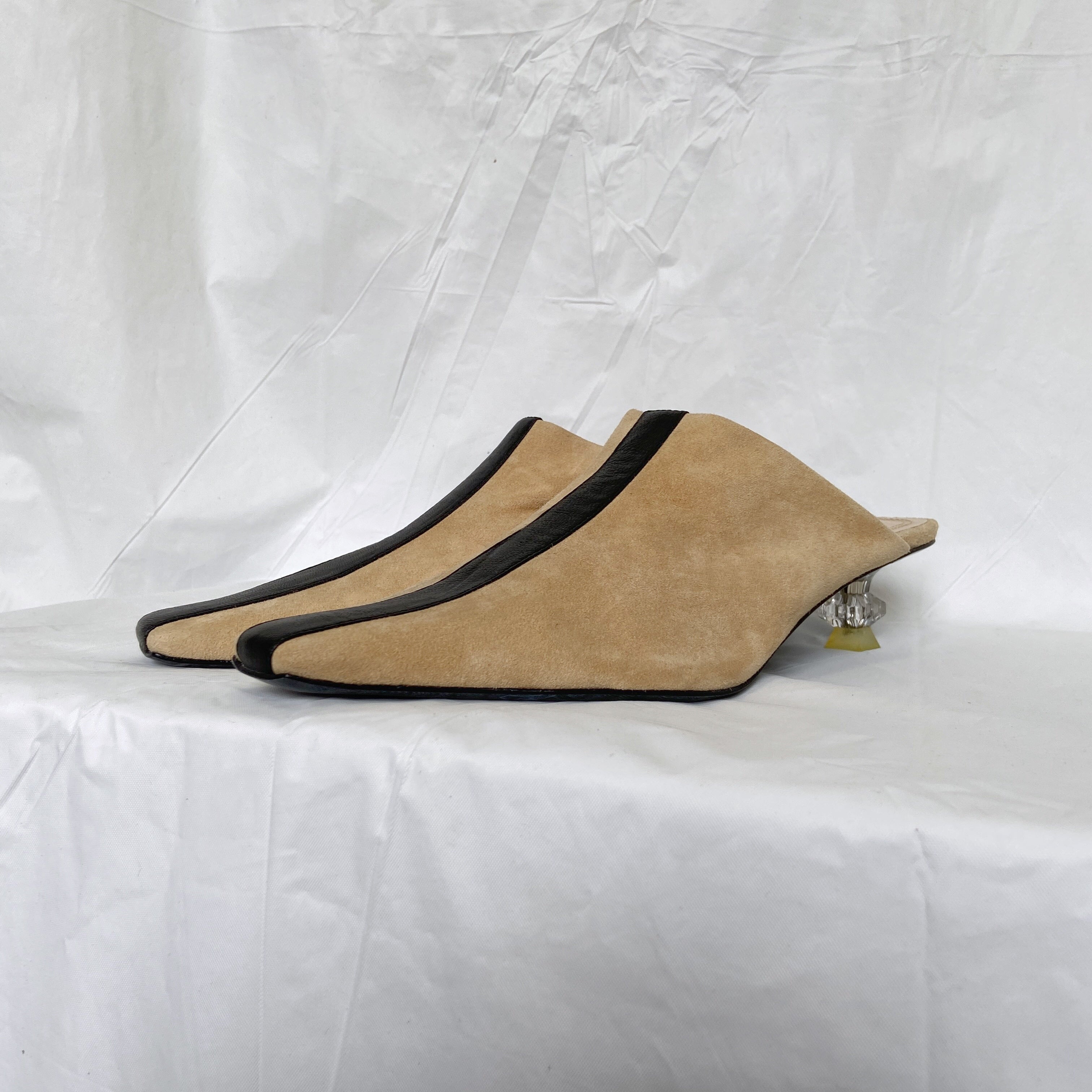 Other Designers Celine Celine Fall 2018 Phoebe Philo Crystal Heel Flare Mules 36 dusty.archive REVERSIBLE