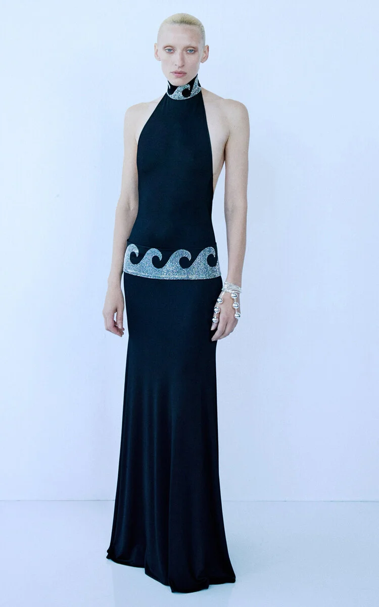 Leia Embellished Halter Evening Gown black - 1