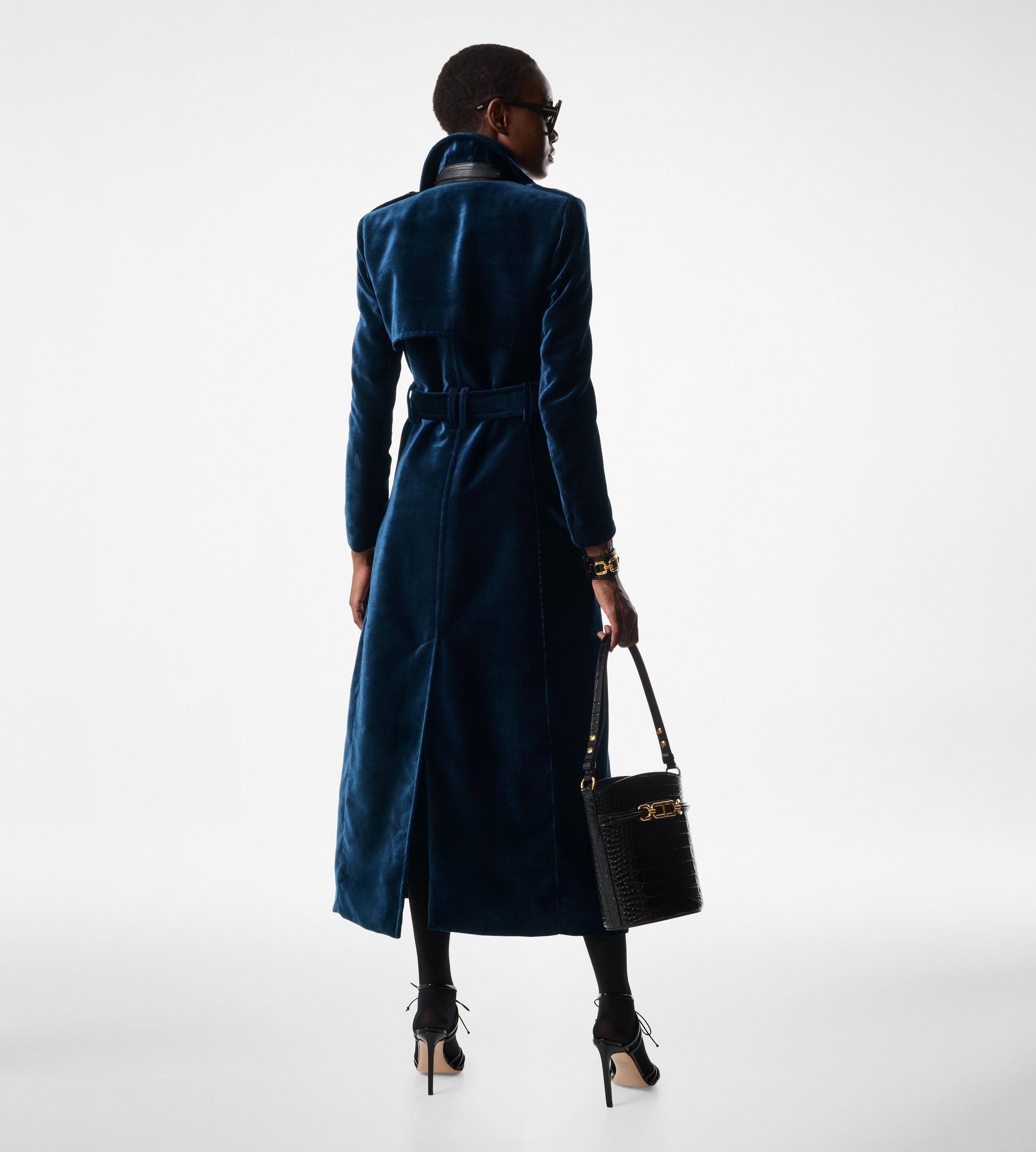 SLUBBED VELVET LONG TRENCH COAT - 3