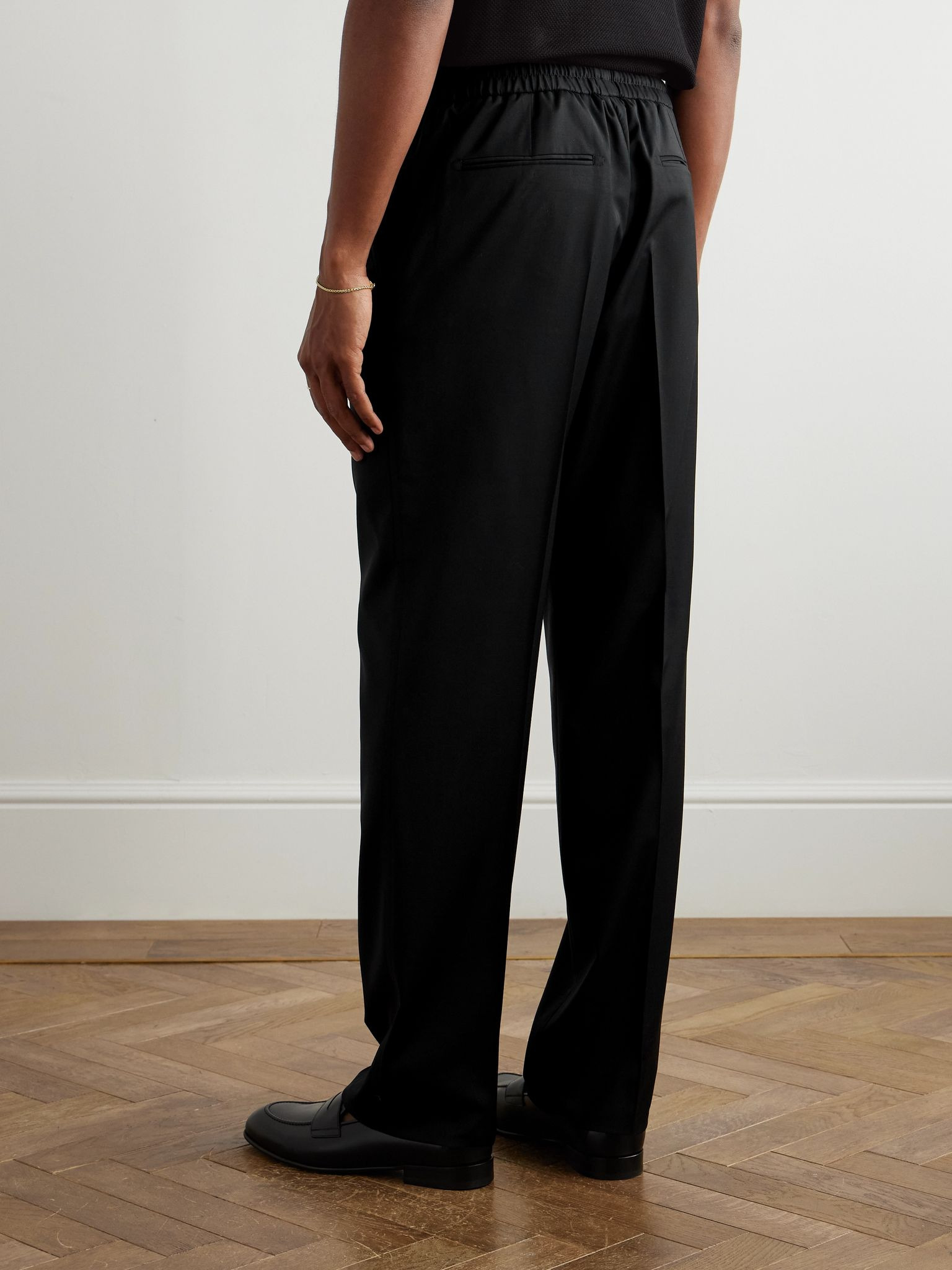 Asolo Straight-Leg Pleated Wool-Blend Drawstring Trousers Black - 4