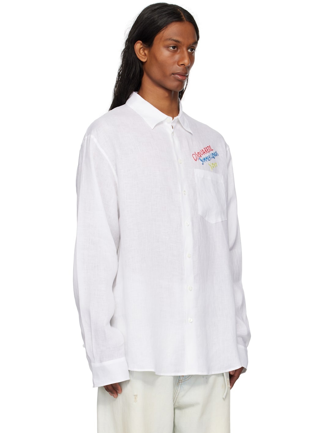 White 'Summer Lovers' Oversized Linen Shirt - 2