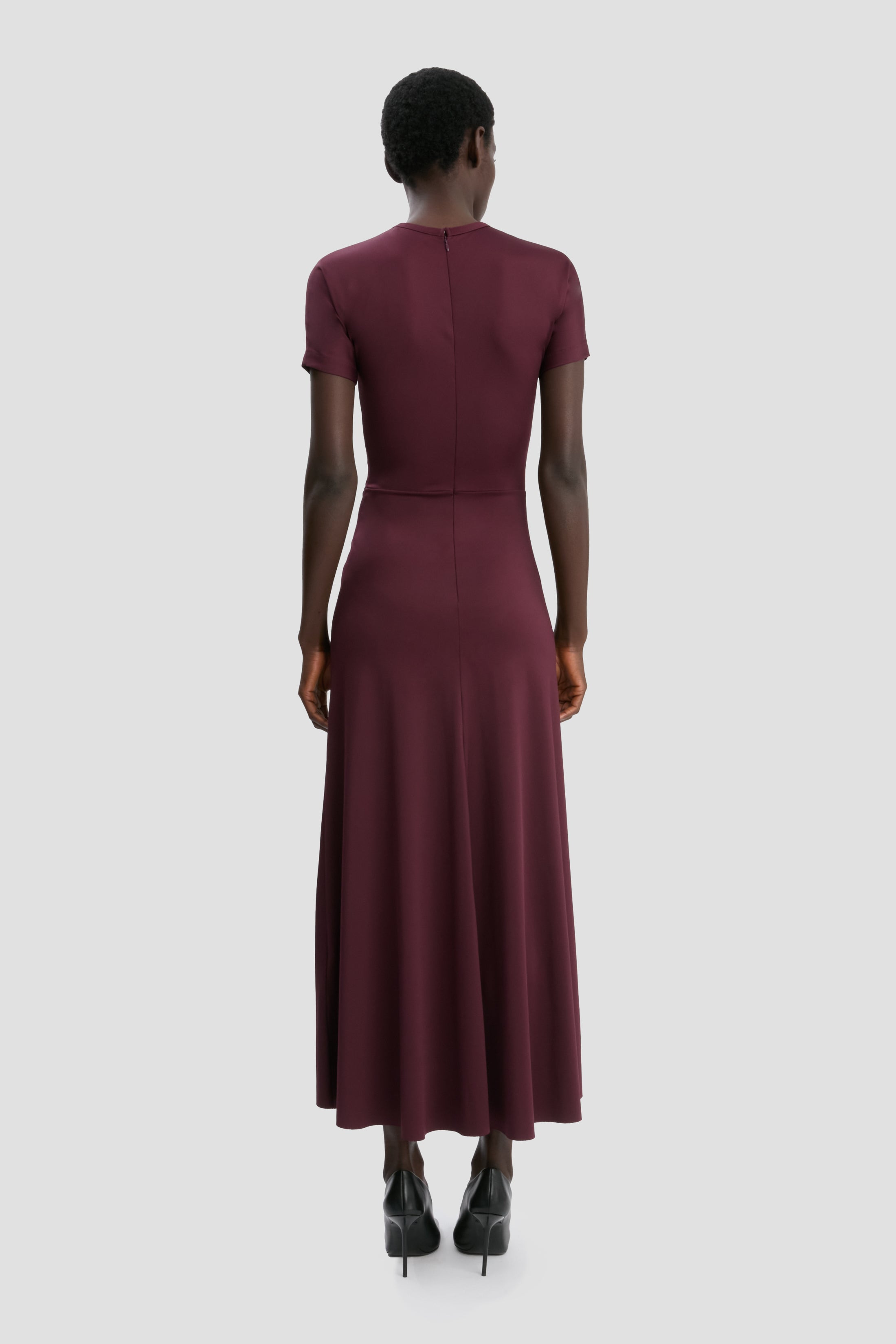 Gathered Waist T-Shirt Midi Dress In Merlot - 6