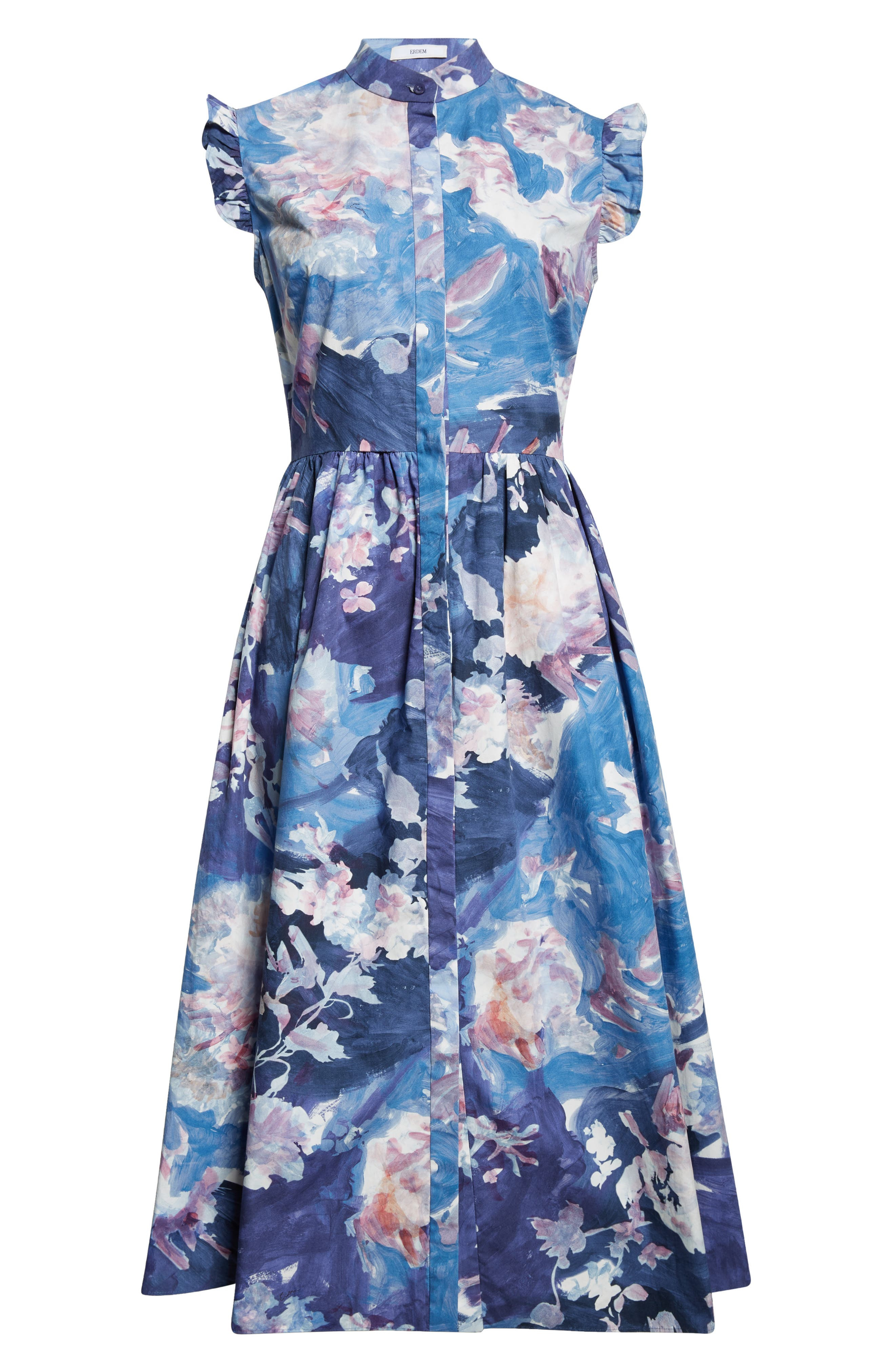 Erdem Floral Print Sleeveless Crinkled Satin Midi Dress in Artist Garden Pale Cobalt at Nordstrom - 5