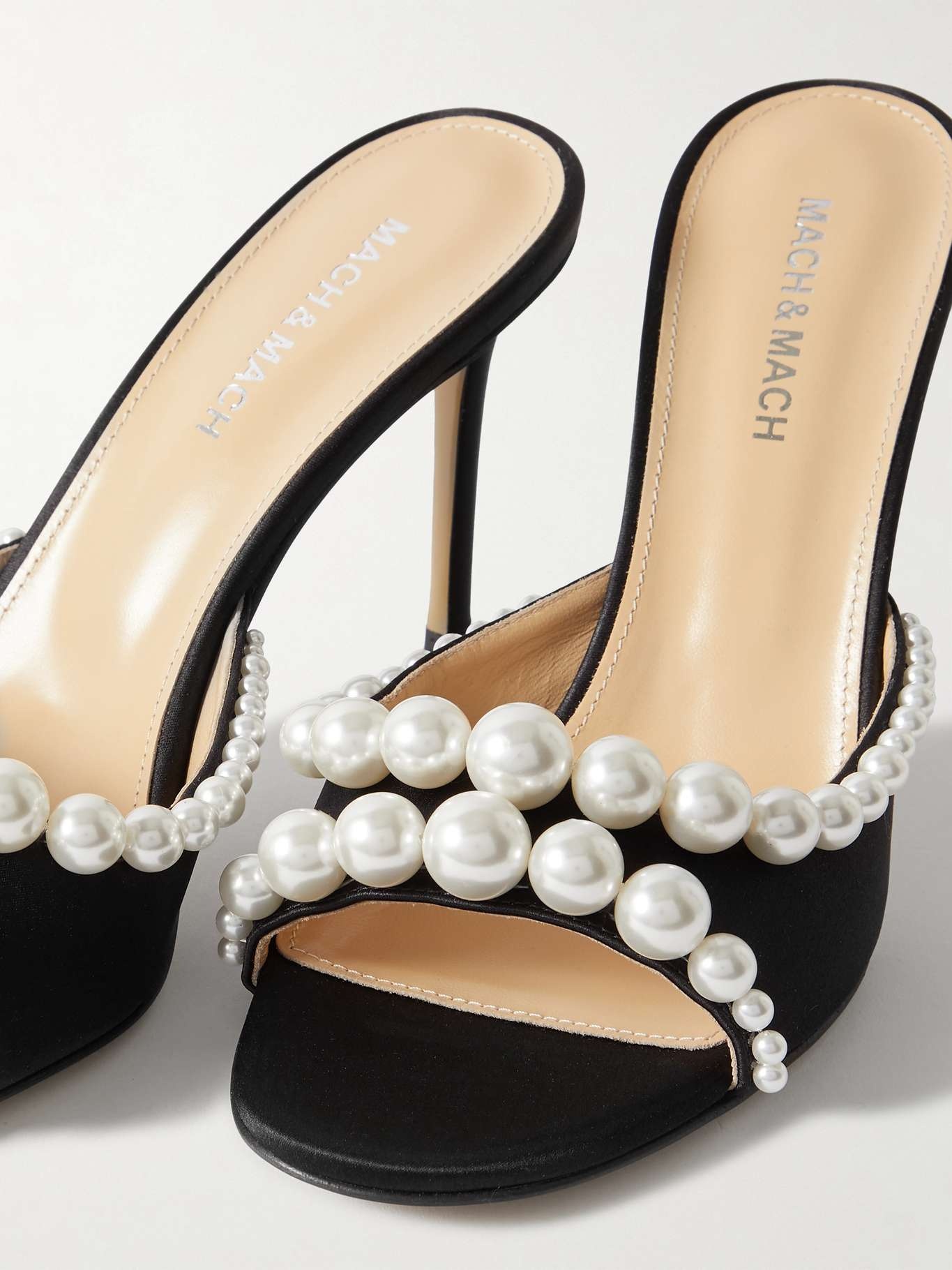 Sirène faux pearl-embellished satin mules - 4