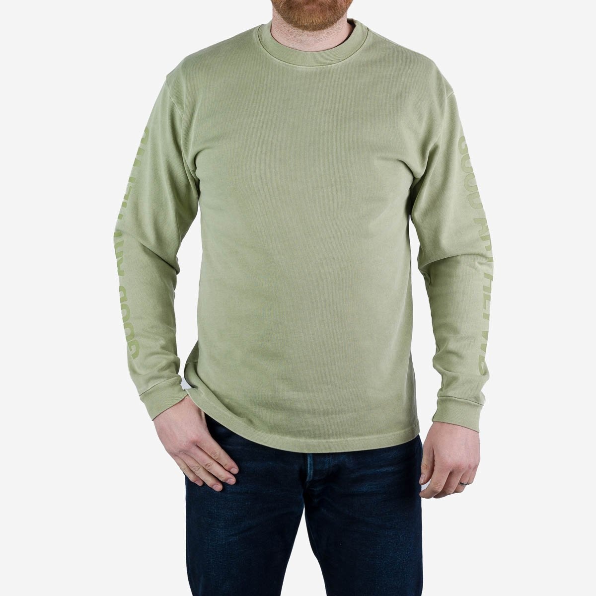 GA-LS-SGE GOOD ART HLYWD Heavyweight Long Sleeve Crew Neck T-Shirt - Sage Green - 3