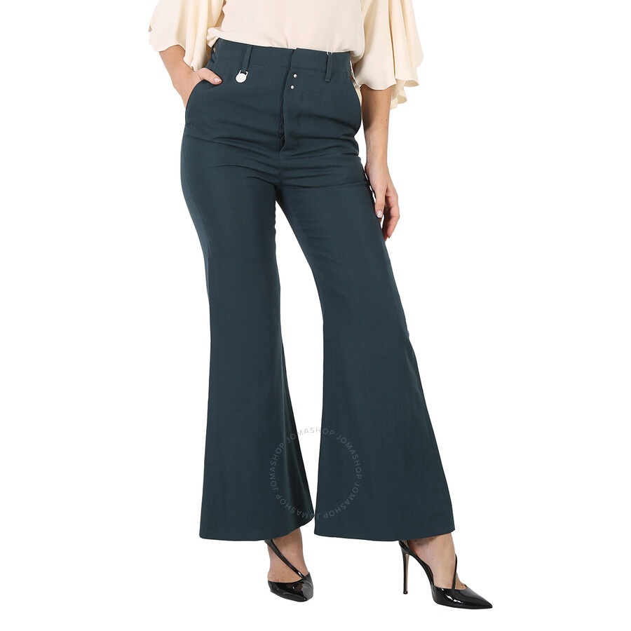 MM6 Ladies Petrol Green High-Waisted Flared Trousers - 1