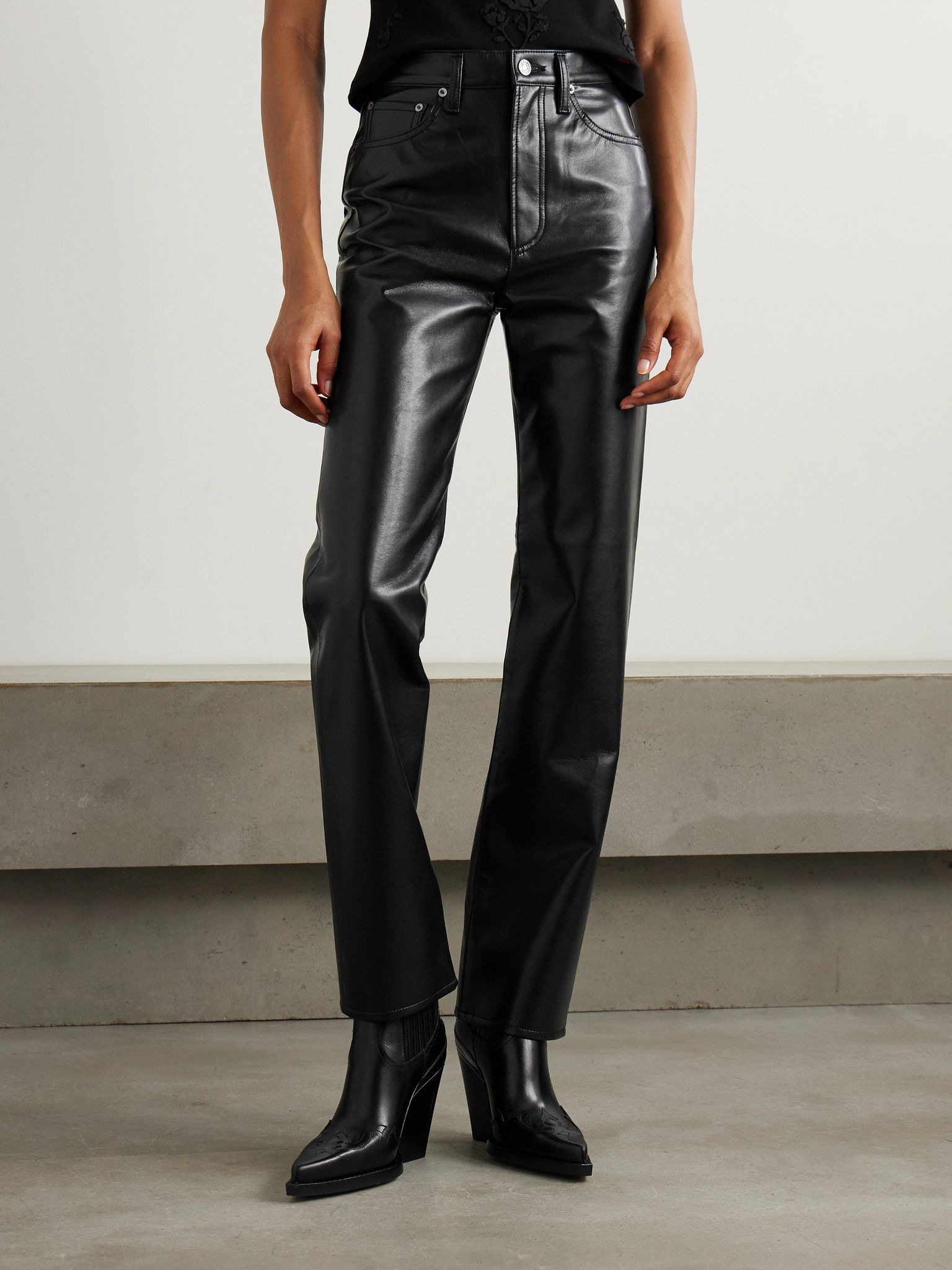 90s Pinch Waist Long recycled leather-blend straight-leg pants - 32" Black - 3