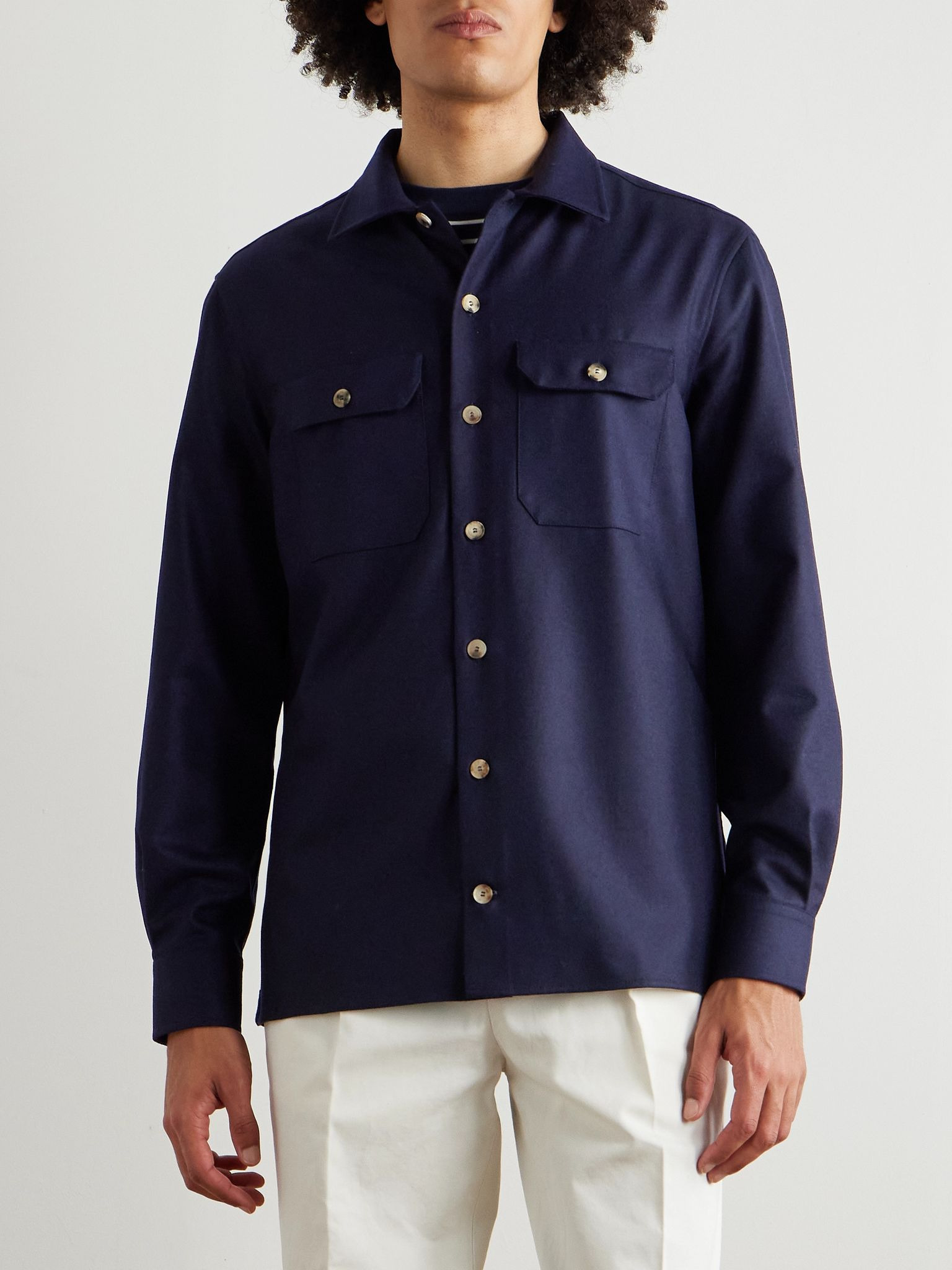 Brushed Wool-Twill Overshirt Blue - 3