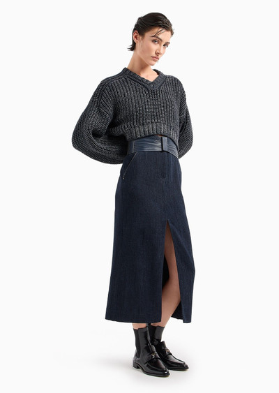 GIORGIO ARMANI Denim Collection midi skirt in cotton and wool denim outlook