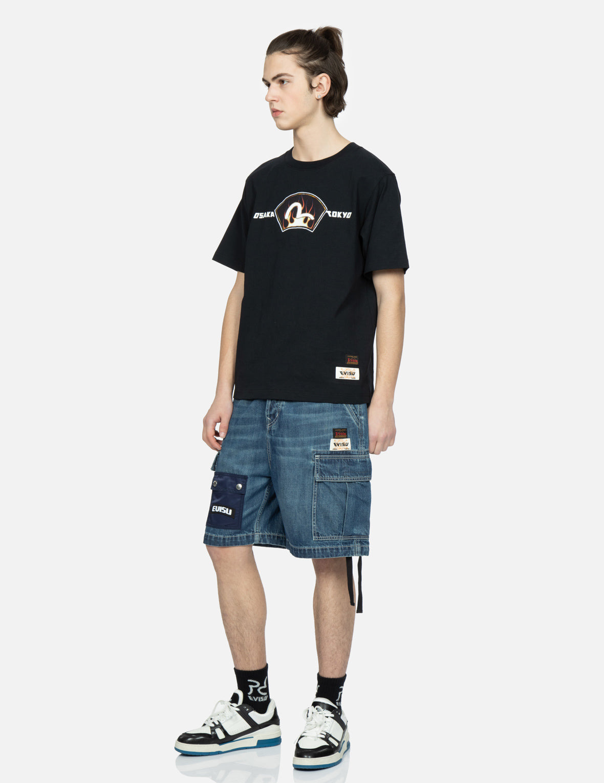 SEAGULL PRINT CARGO DENIM SHORTS - 3