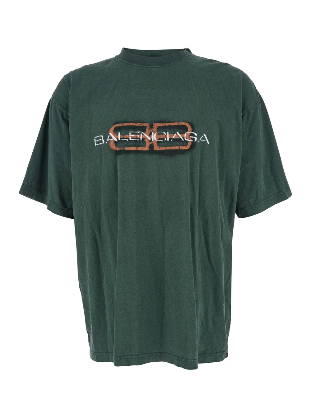 Balenciaga Men Green Crewneck T-Shirt With Logo On The Front In Cotton Man - 1