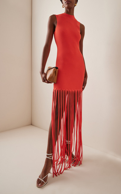 LAPOINTE Fringed Knit Maxi Dress coral outlook