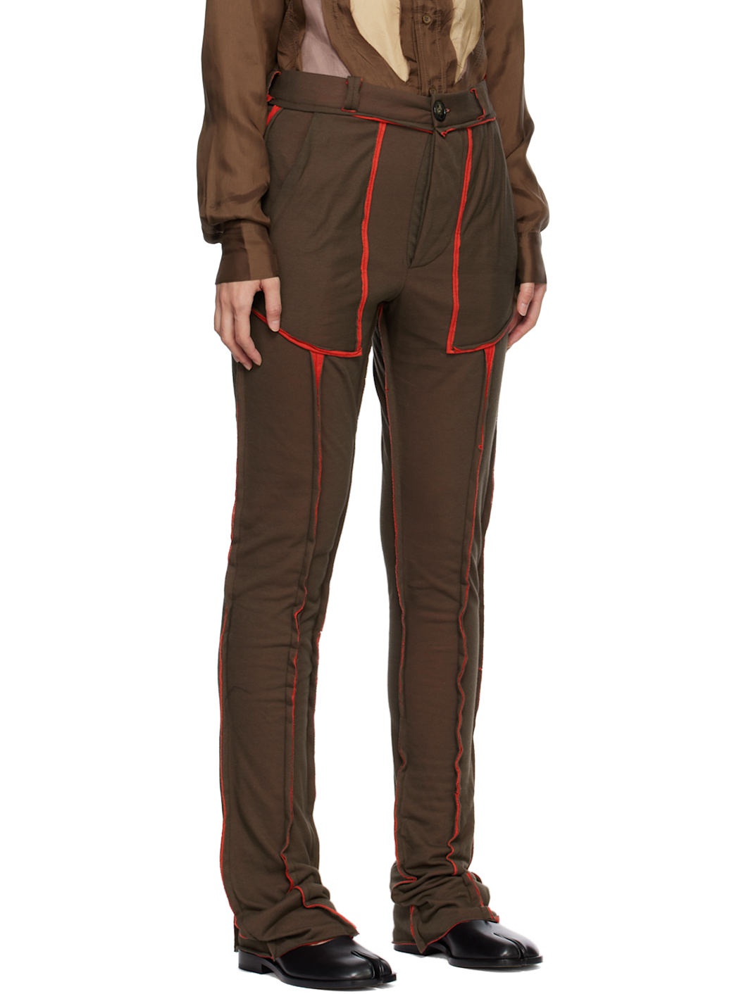 Brown & Red Raw Edge Lounge Pants - 2