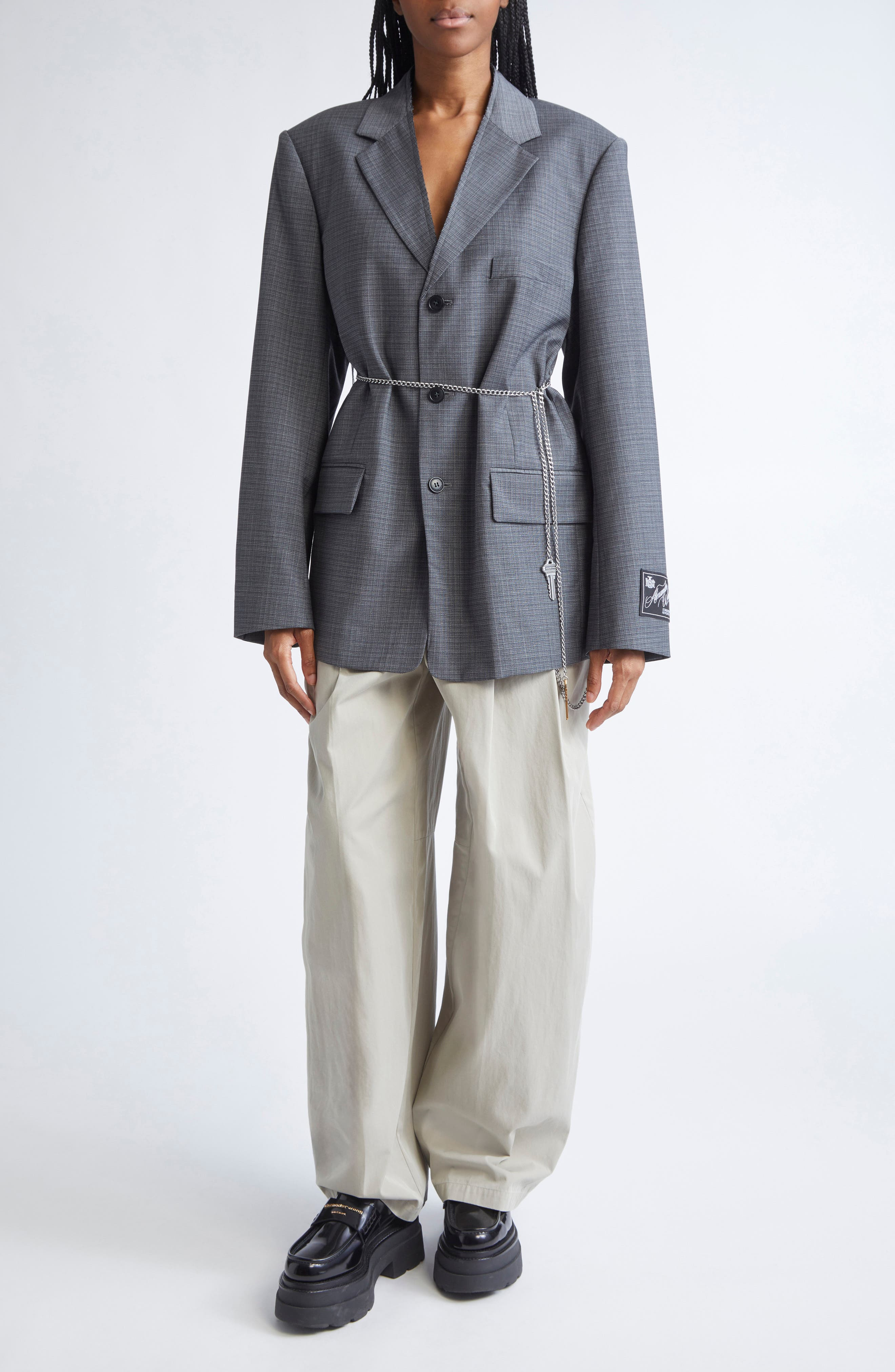 Alexander Wang Chain Embellished Melangé Raw Edge Wool Blend Blazer in Dark Grey Melange at Nordstro - 2