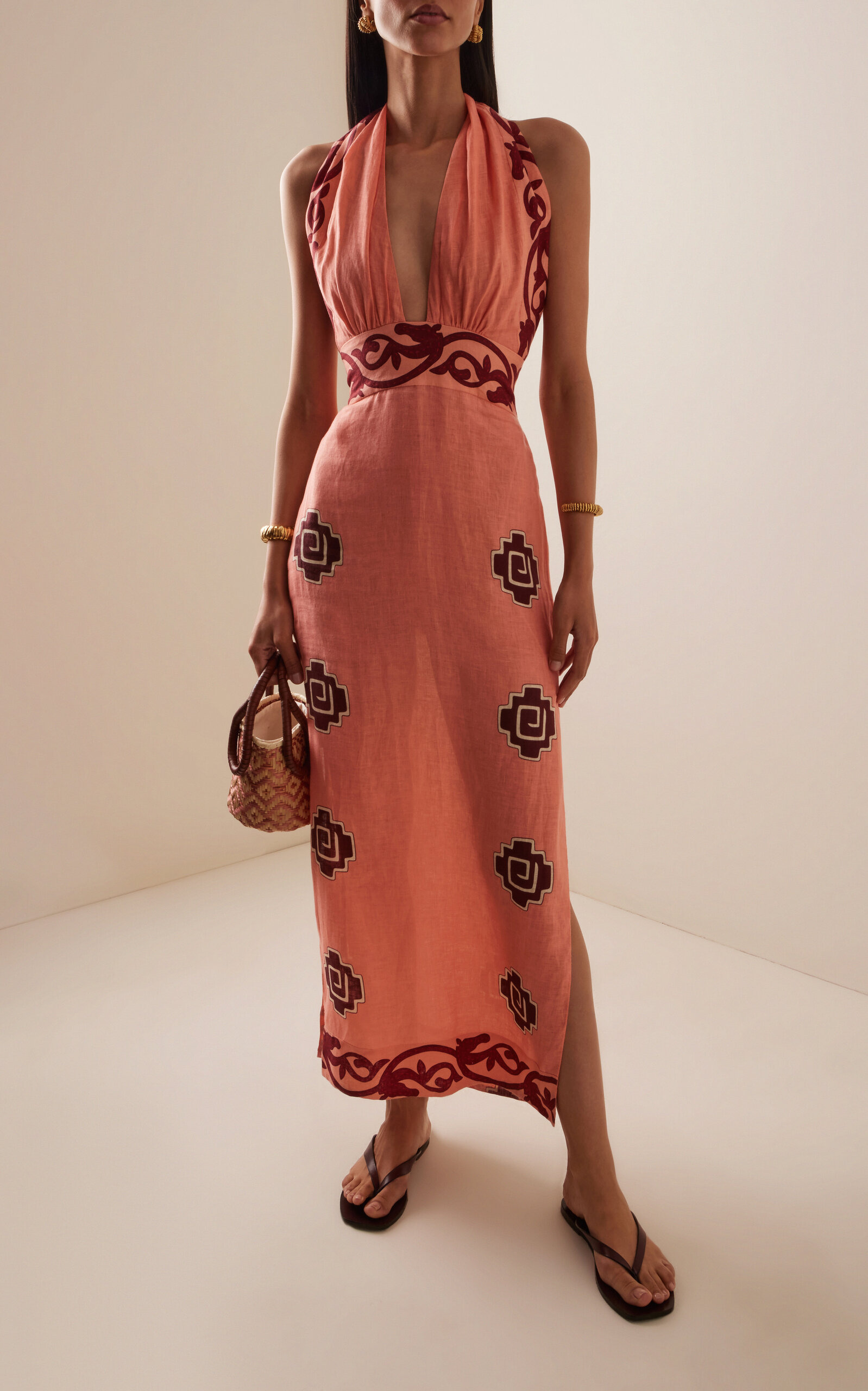 Energetic Patterns Linen Halter Midi Dress multi - 5