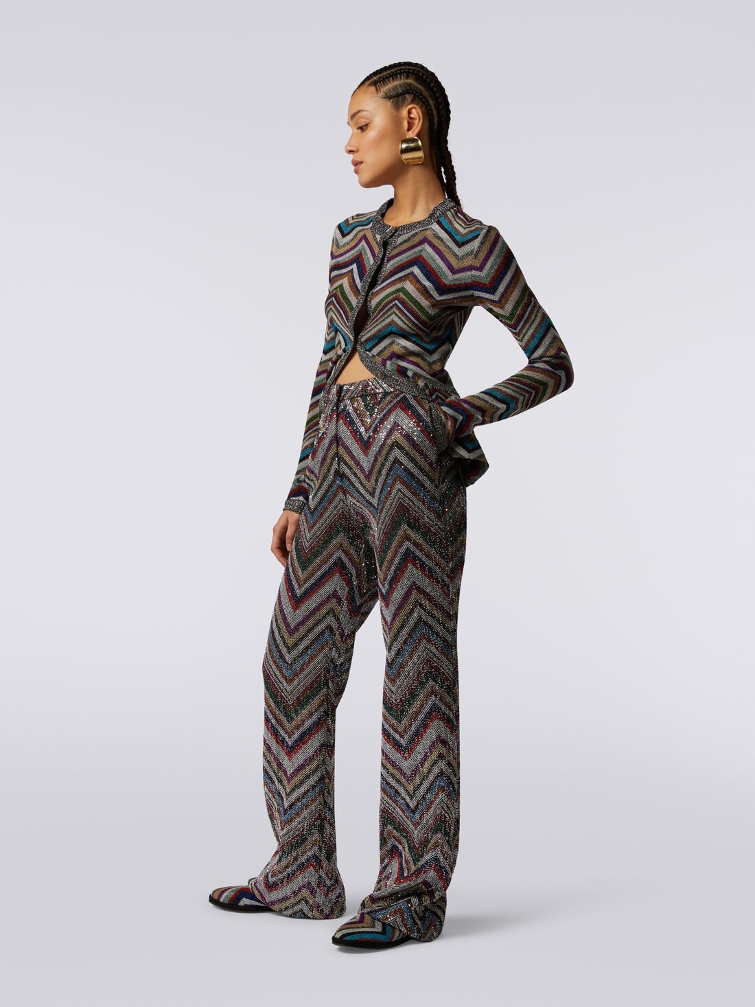 Zigzag viscose blend trousers with sequins - 3