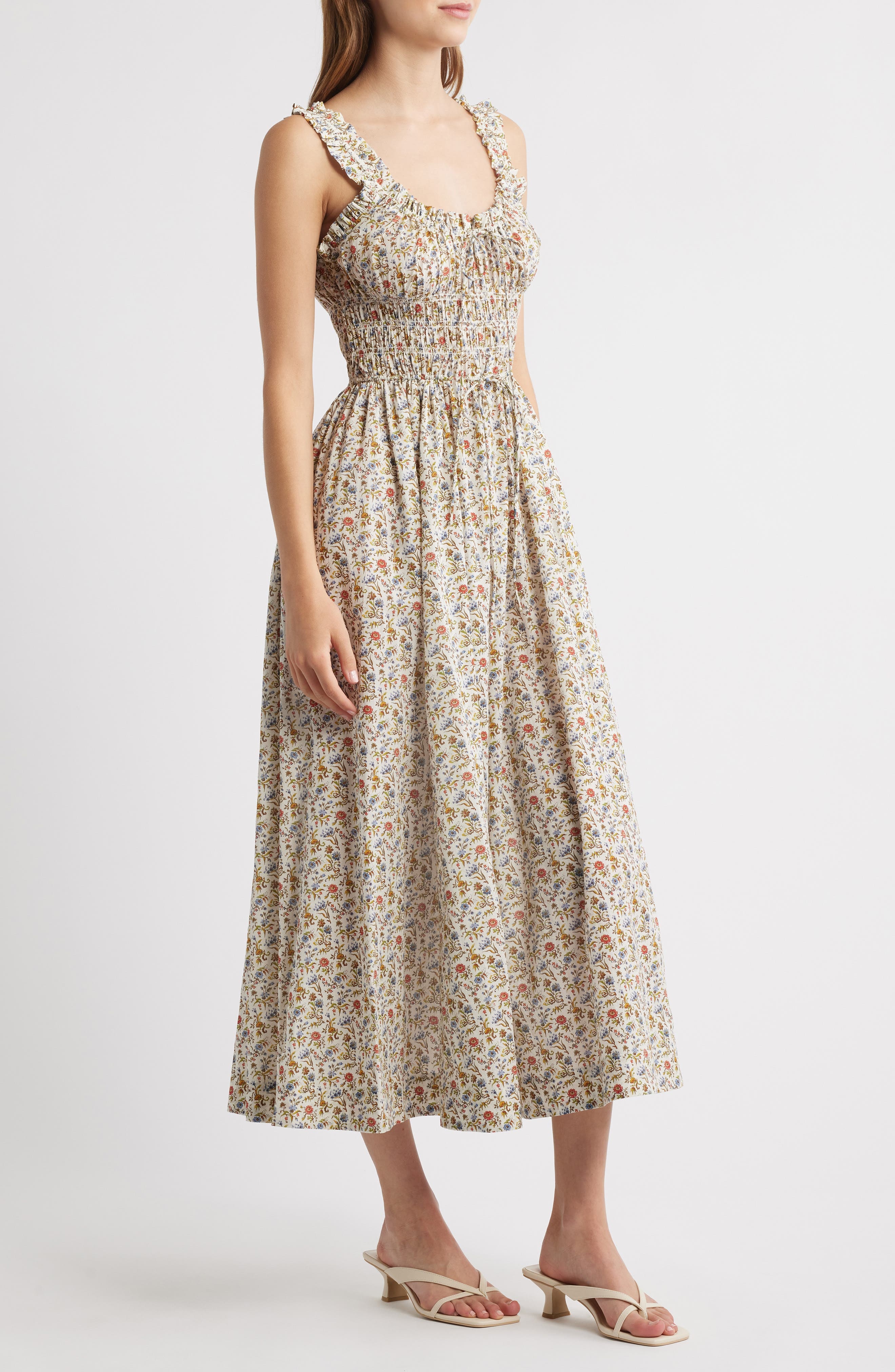 DÔEN Emmaretta Floral Pleated Cotton Voile Maxi Dress in Jardin Du Chateau at Nordstrom - 3