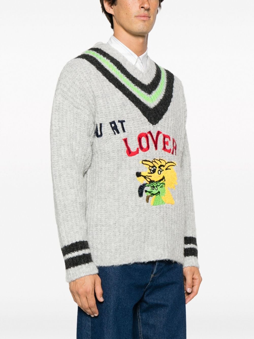 embroidered V-neck jumper - 3