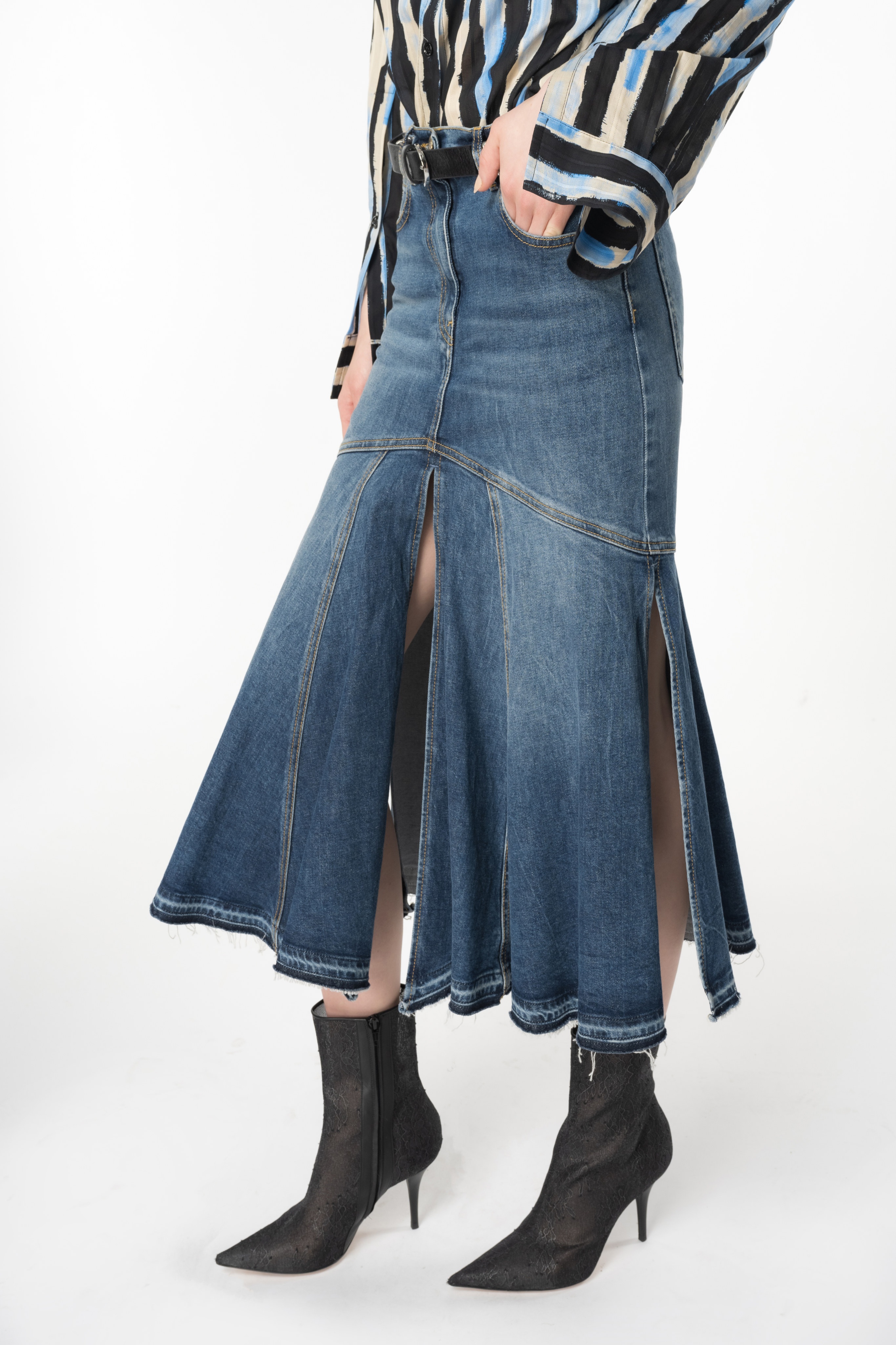 VINTAGE DENIM MIDI SKIRT - 4