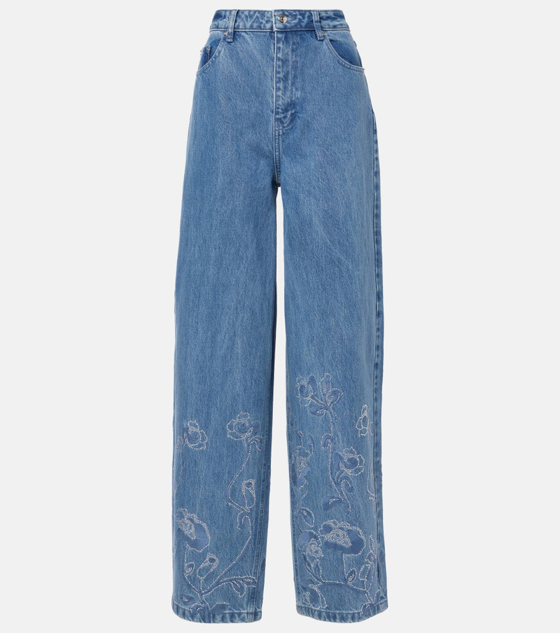 Floral embellished wide-leg jeans 1