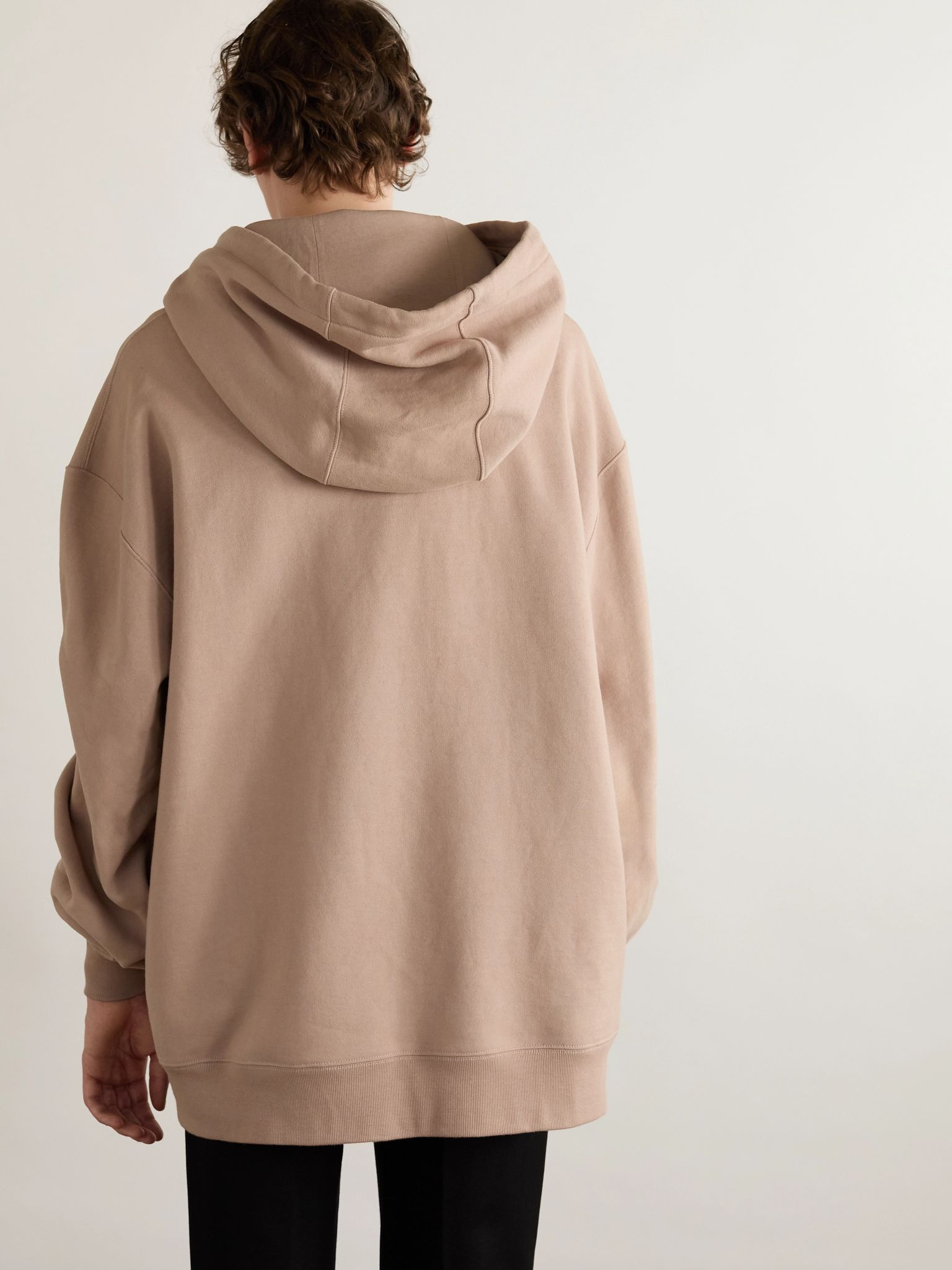 Oversized Logo-Appliquéd Cotton-Jersey Hoodie Beige - 3