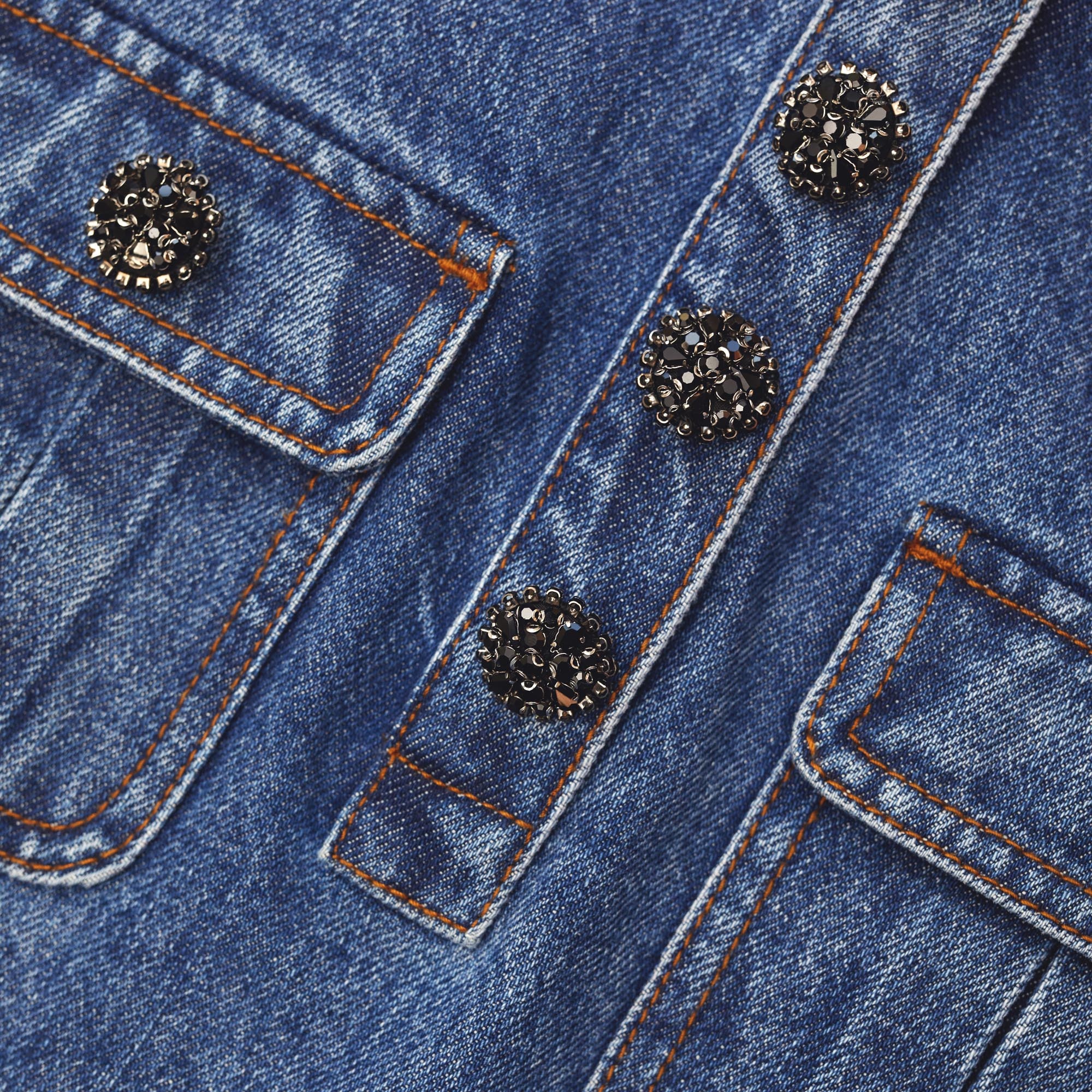Pleated Denim Mini Dress - 5