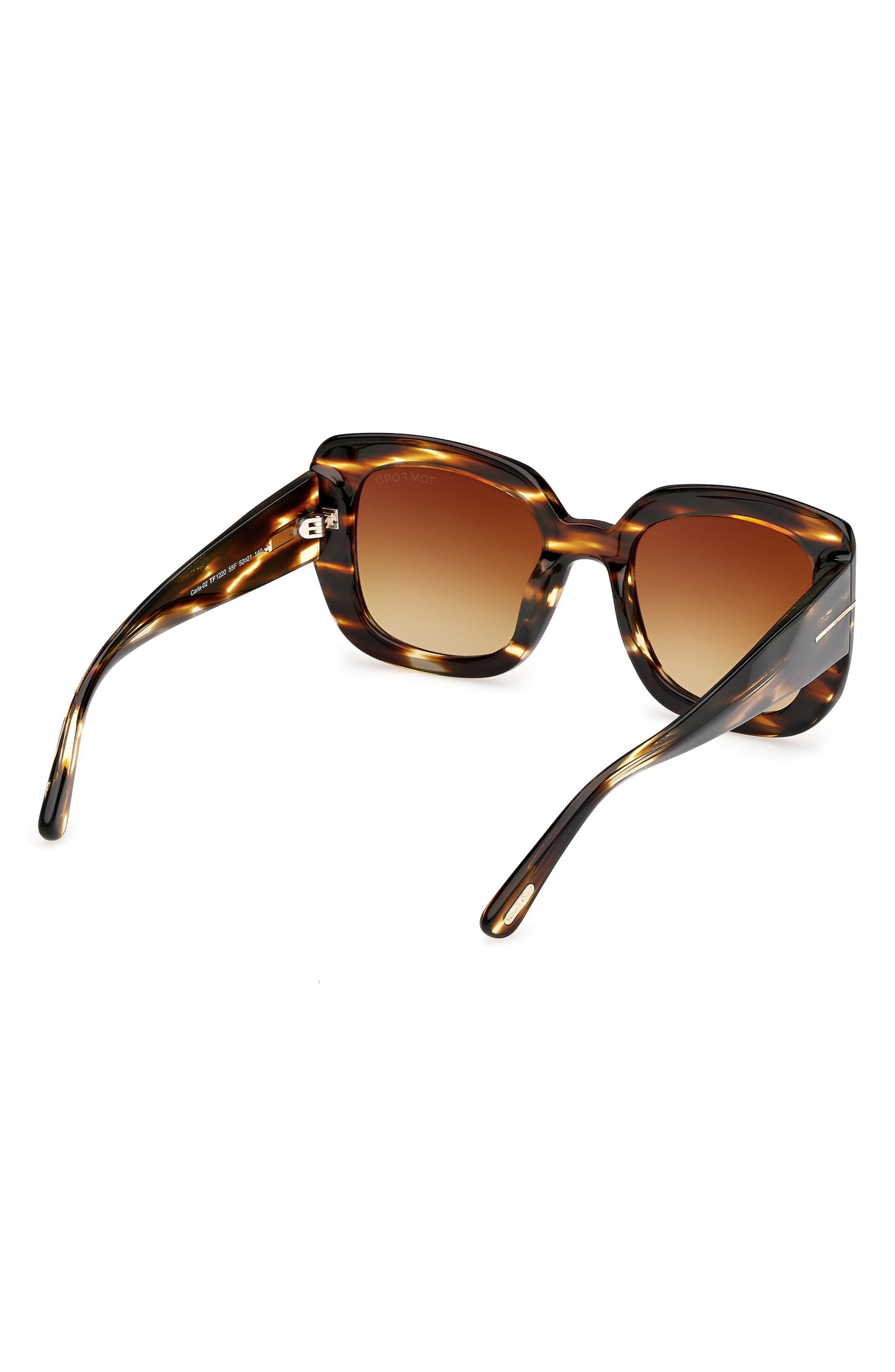 TOM FORD Carla 52mm Square Sunglasses in Shiny Brown Striped Honey at Nordstrom - 5