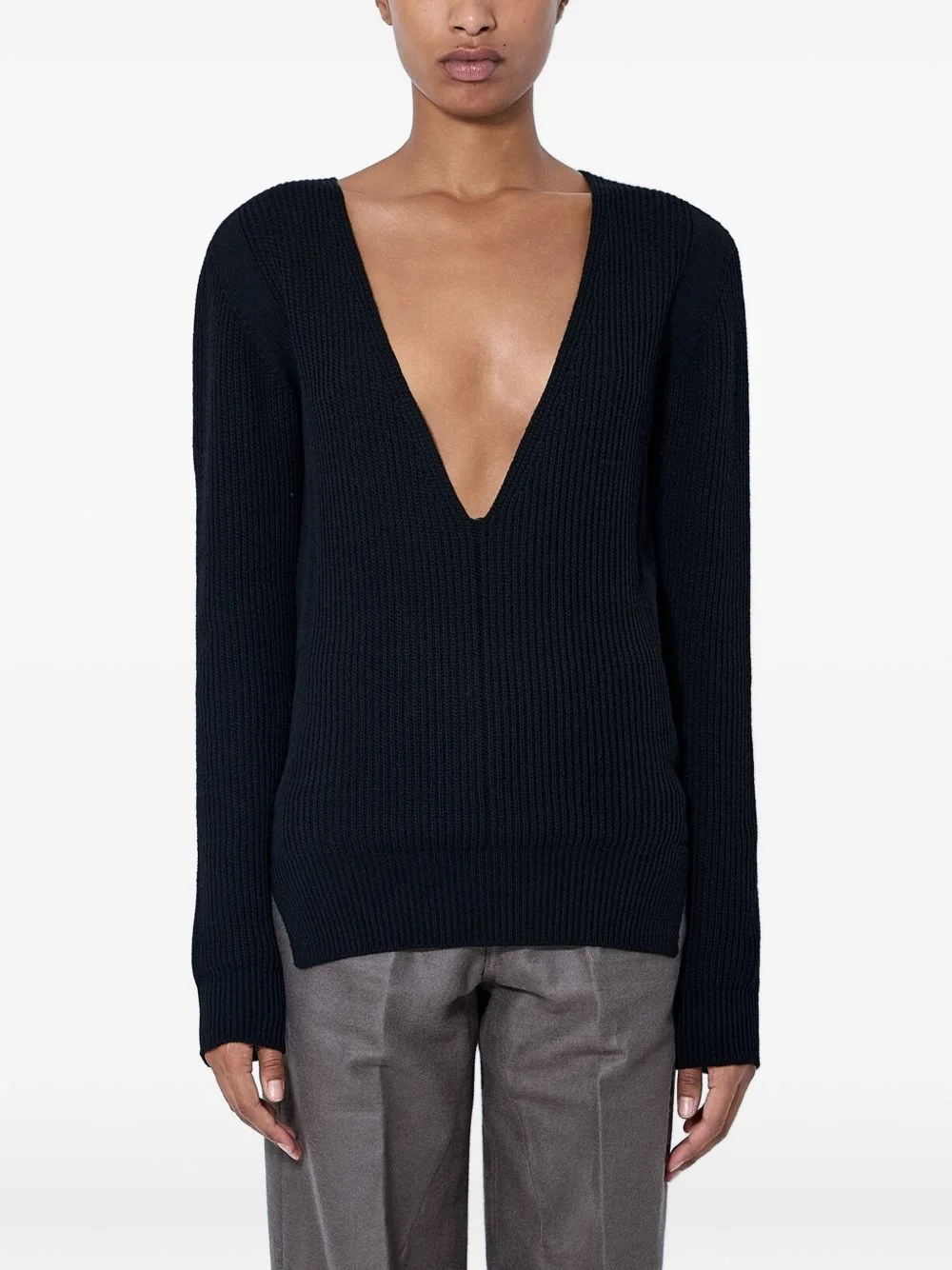 ribbed-knit V-neck sweater - 1
