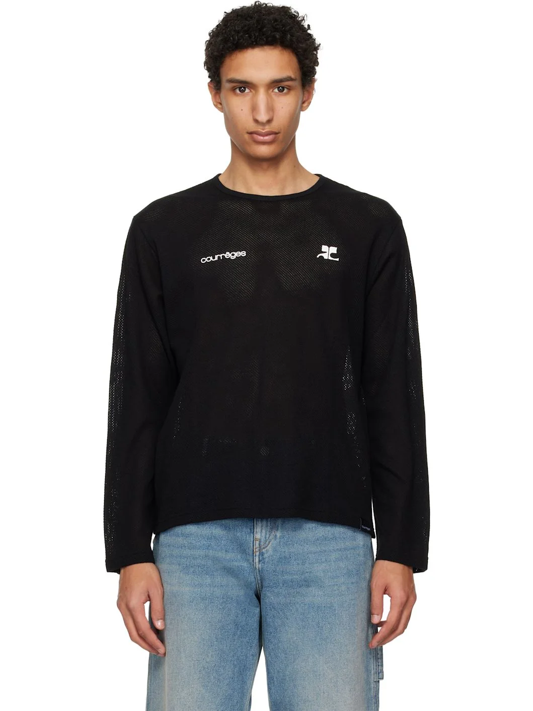 Black Printed Mesh T-shirt - 1