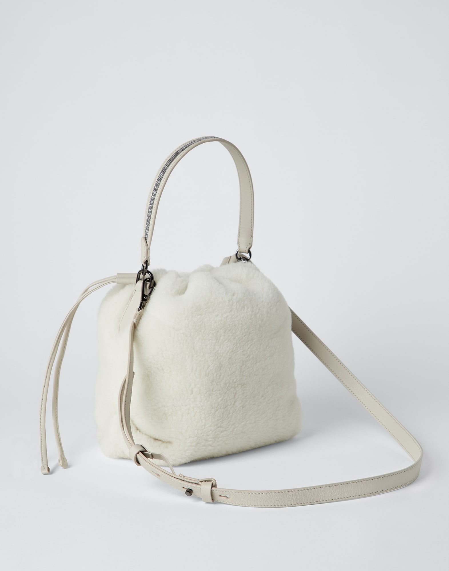 Fleecy virgin wool and cashmere bag with shiny handle - 2