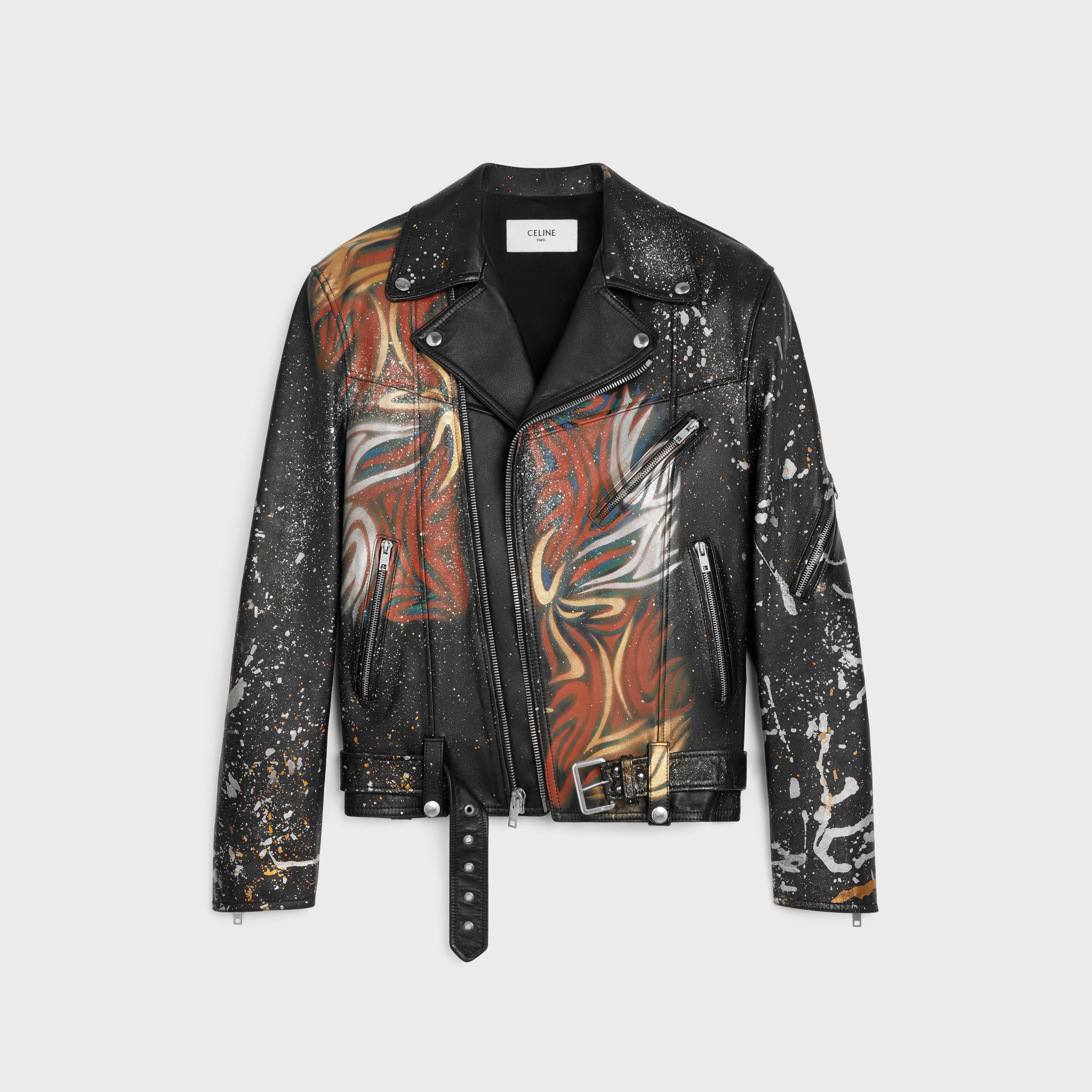 hand-painted biker jacket in calfskin - 1