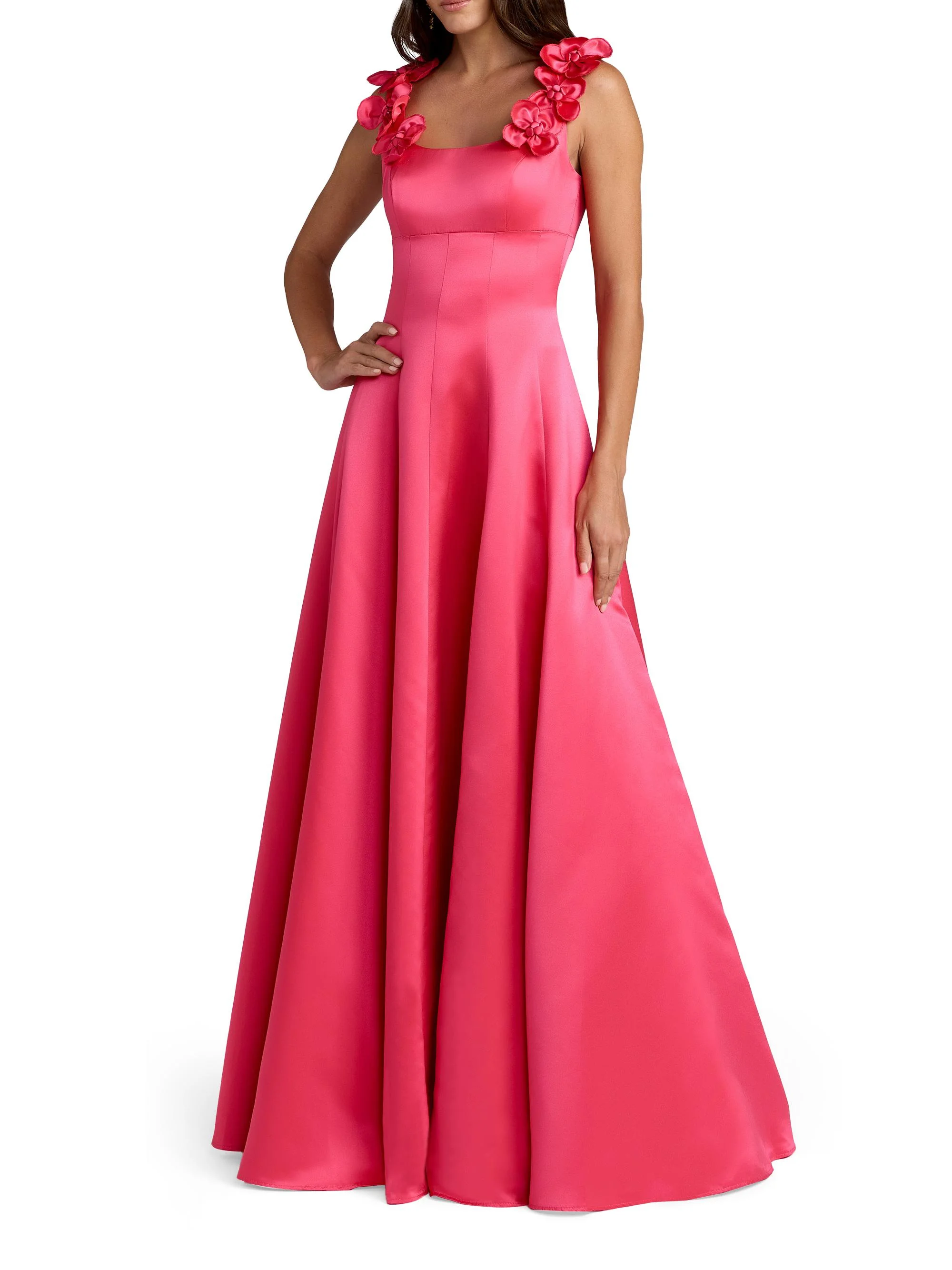 Women's Embellished Satin Square-Neck Gown - Hot Pink - 1