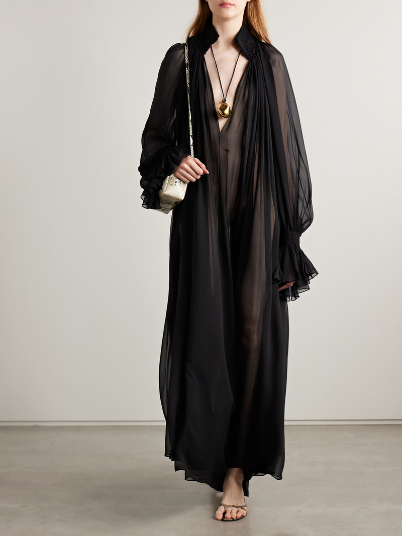 KHAITE Edgar Gathered Silk-chiffon Maxi Dress outlook