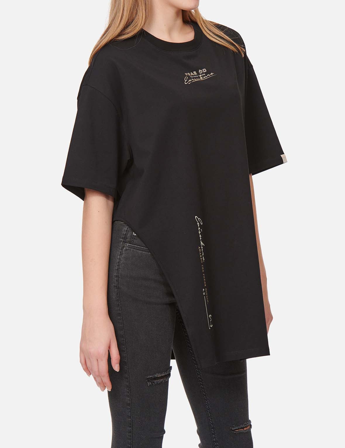 Multi Logo Foil Print Asymmetric T-Shirt - 4