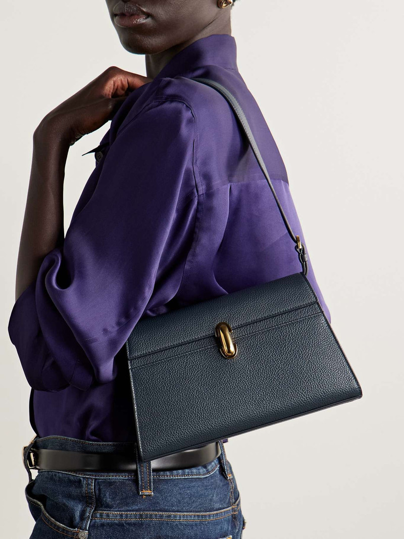 SAVETTE Symmetry textured-leather shoulder bag Navy outlook
