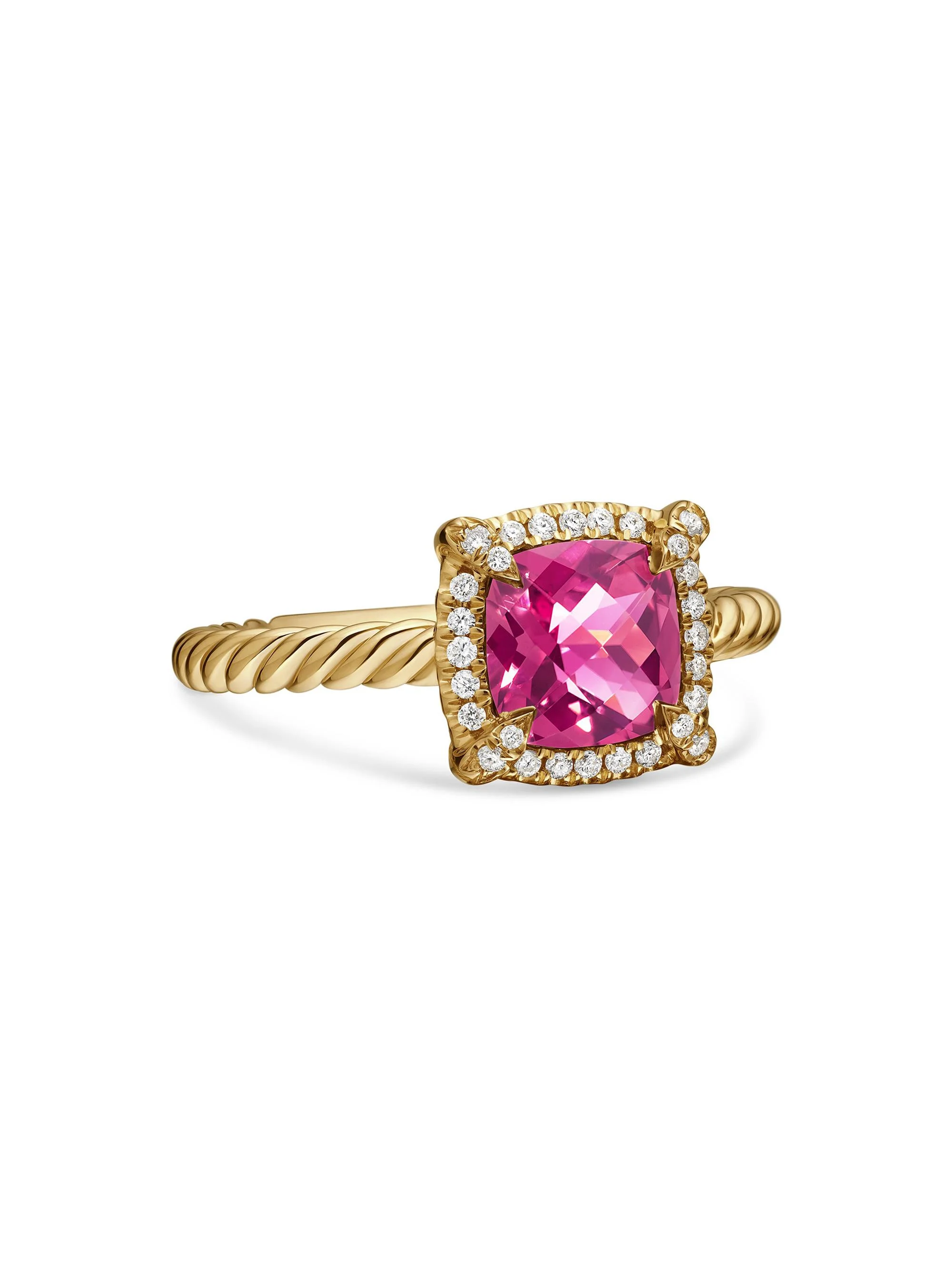 Women's Petite Chatelaine Pavé Bezel Ring in 18K Yellow Gold with Diamonds - Pink Tourmaline - 1
