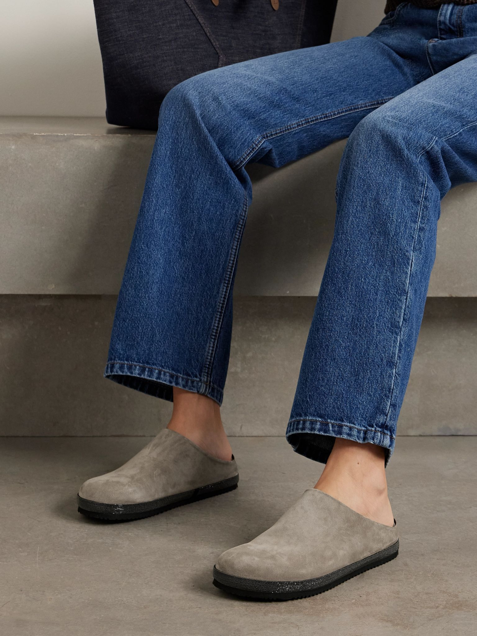 Bead-embellished suede mules Gray - 2
