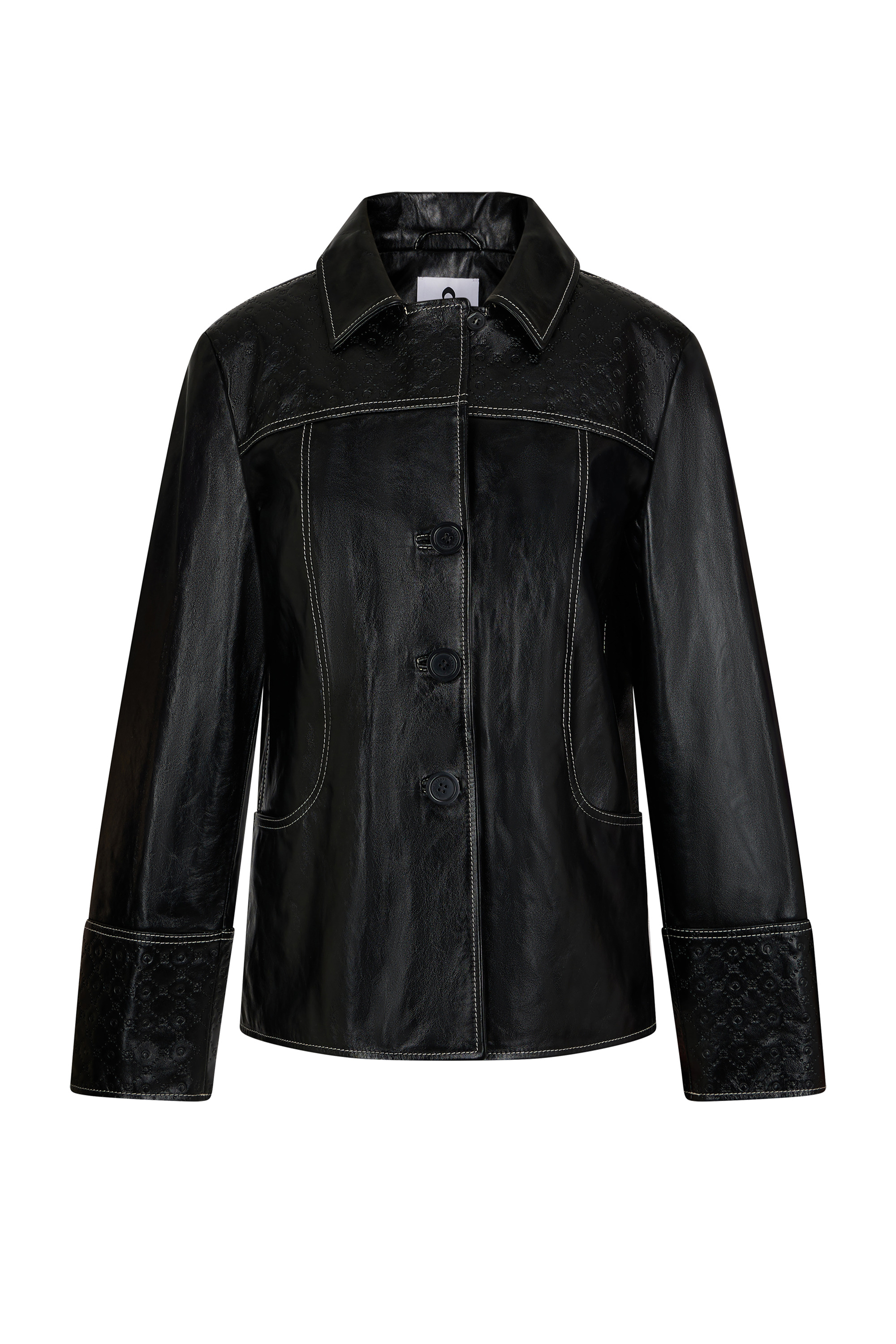 Embossed Leather Boxy Jacket - 1