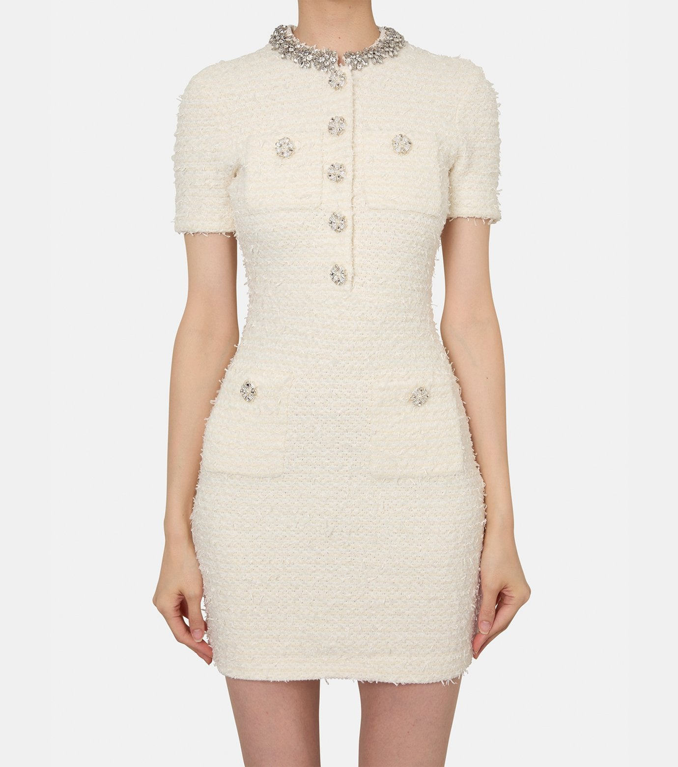 Cream Textured Knit Mini Dress - 2