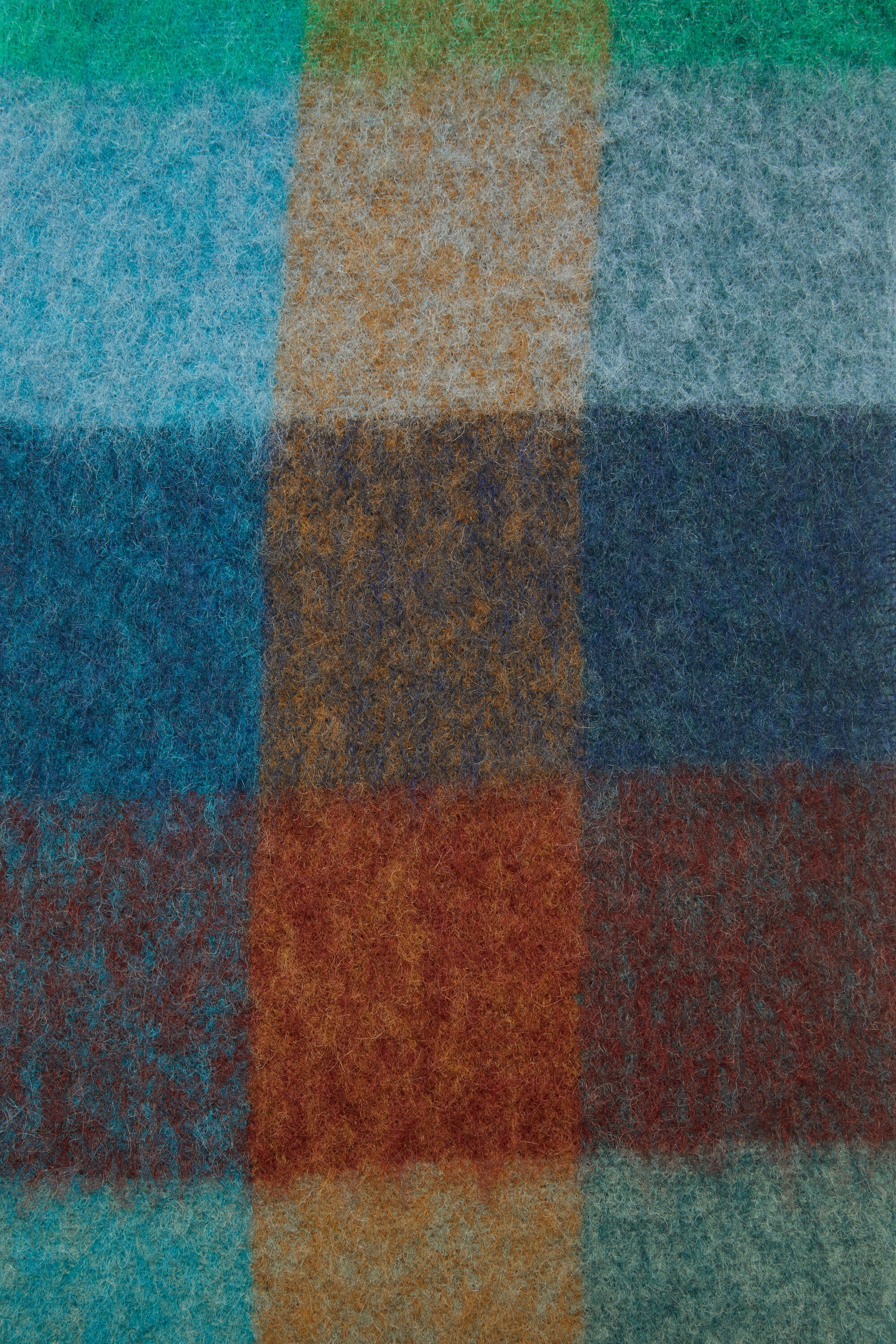 Mohair checked scarf - Turquoise/camel/blue - 5