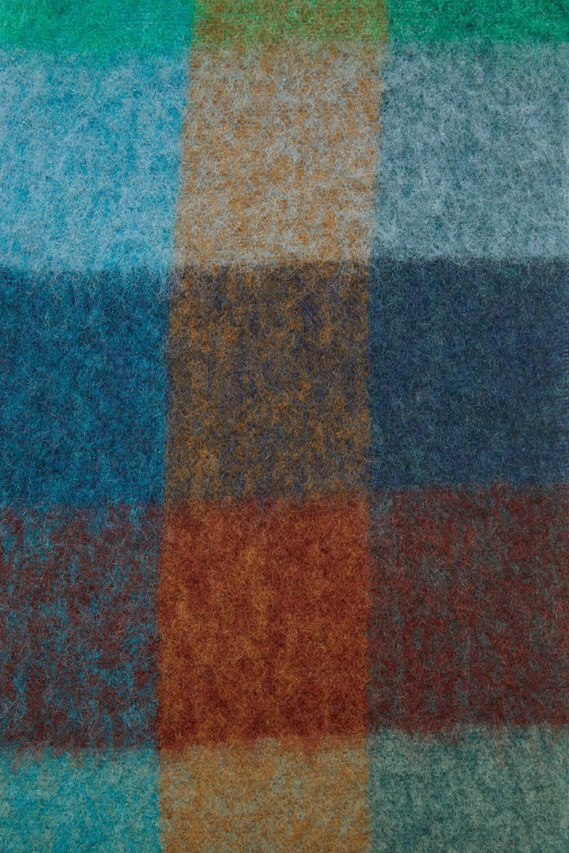 Mohair checked scarf - Turquoise/camel/blue 5