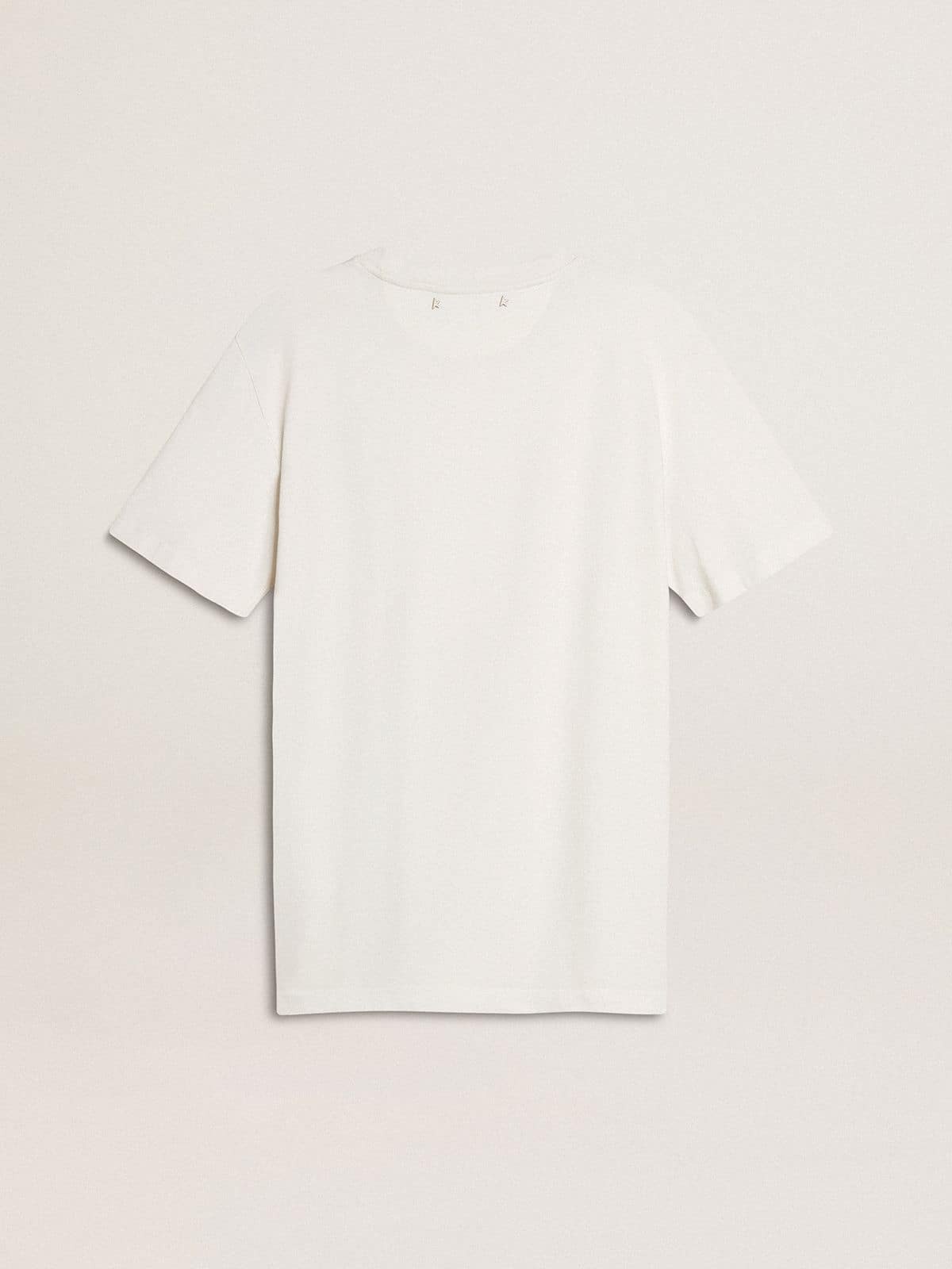 Women's white T-shirt with black print on the chest - 6