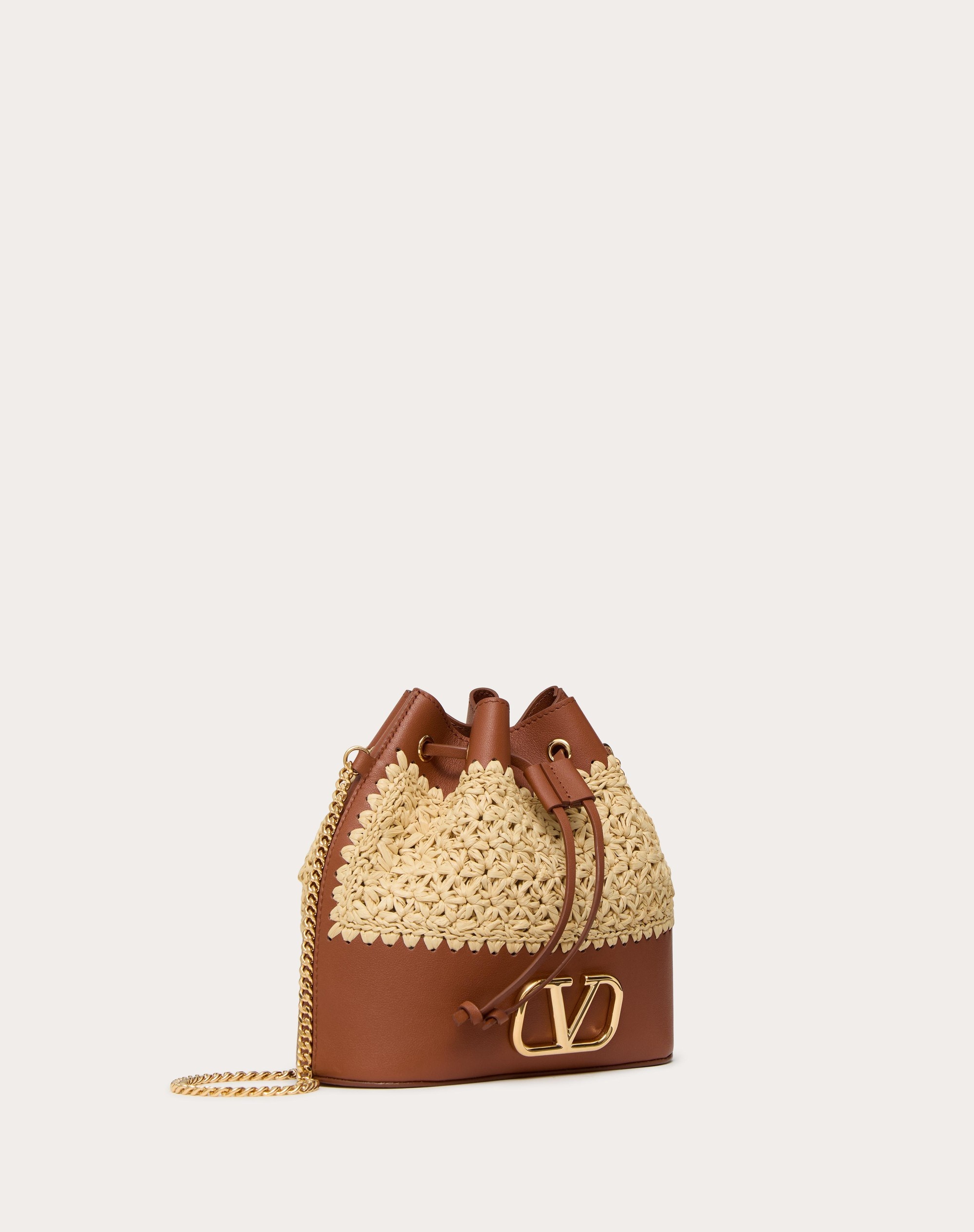 MINI RAFFIA BUCKET BAG WITH VLOGO SIGNATURE CHAIN - 3