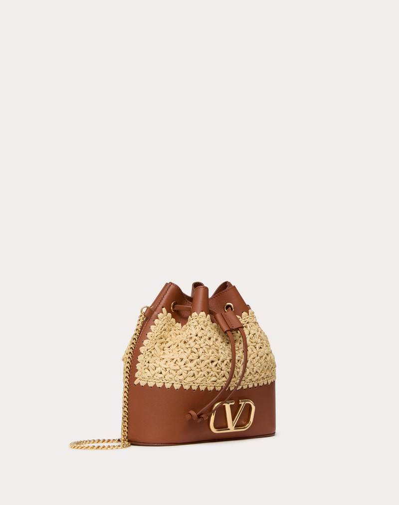 MINI RAFFIA BUCKET BAG WITH VLOGO SIGNATURE CHAIN 3