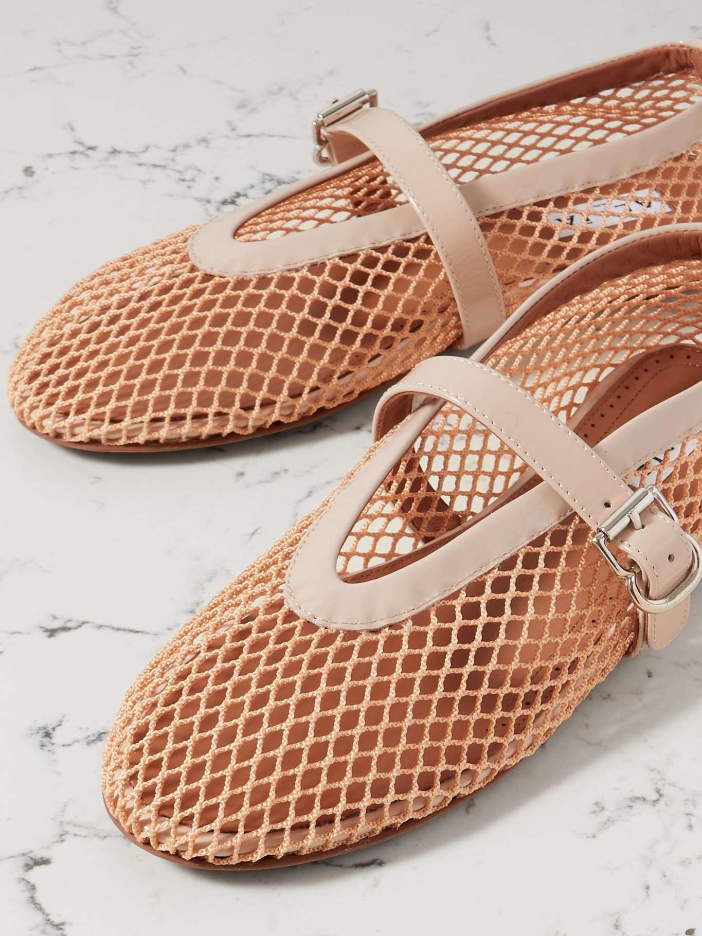 Patent leather-trimmed mesh ballet flats - 4