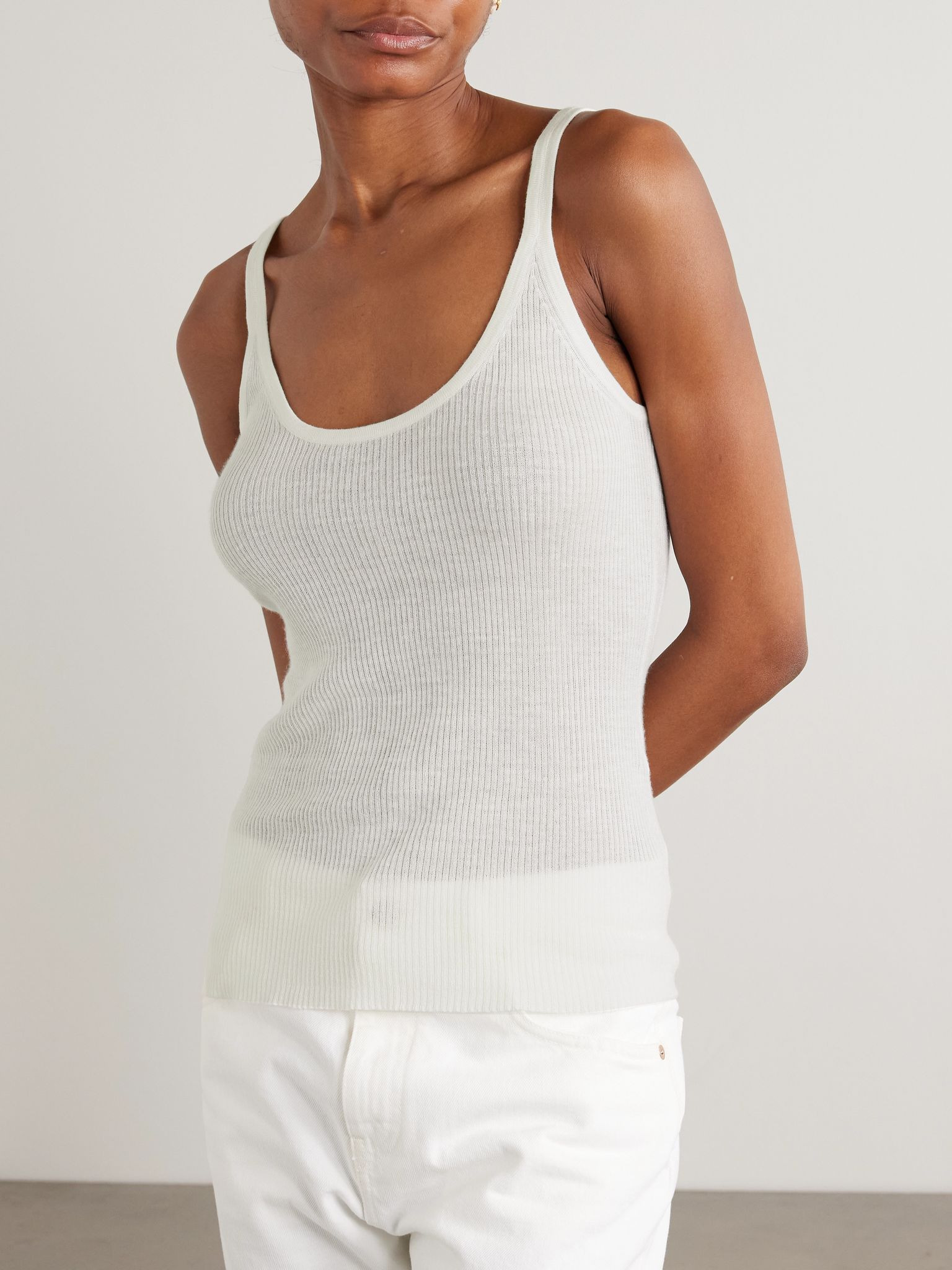 Cinxia ribbed cashmere, silk and hemp-blend tank Ivory - 3