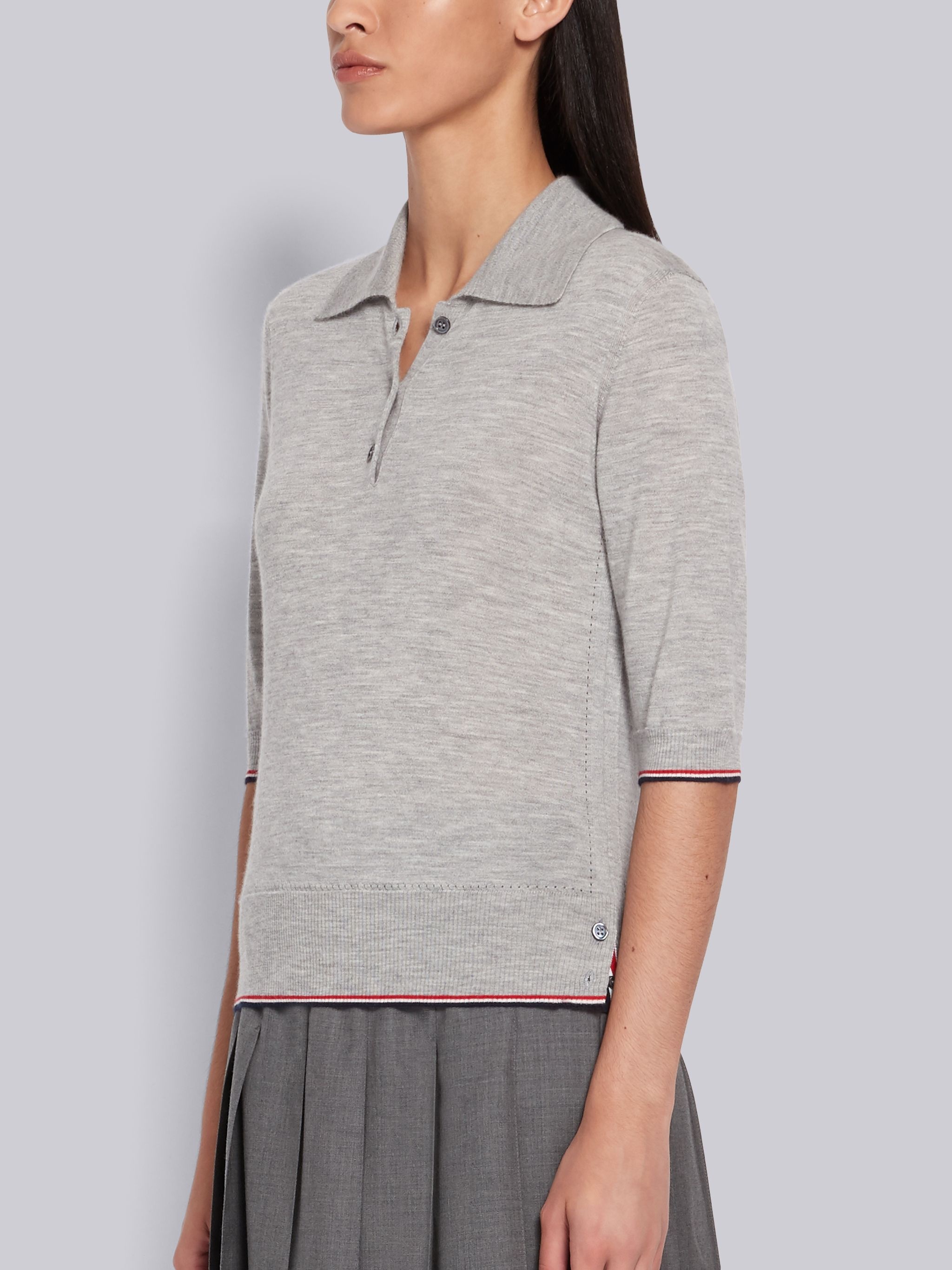 Light Grey Cashmere RWB Tipped Short Sleeve Polo - 2