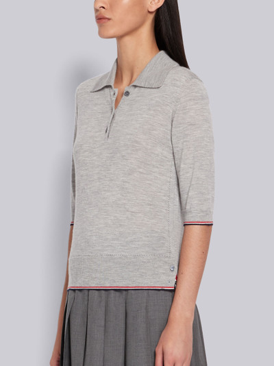 Thom Browne Light Grey Cashmere RWB Tipped Short Sleeve Polo outlook