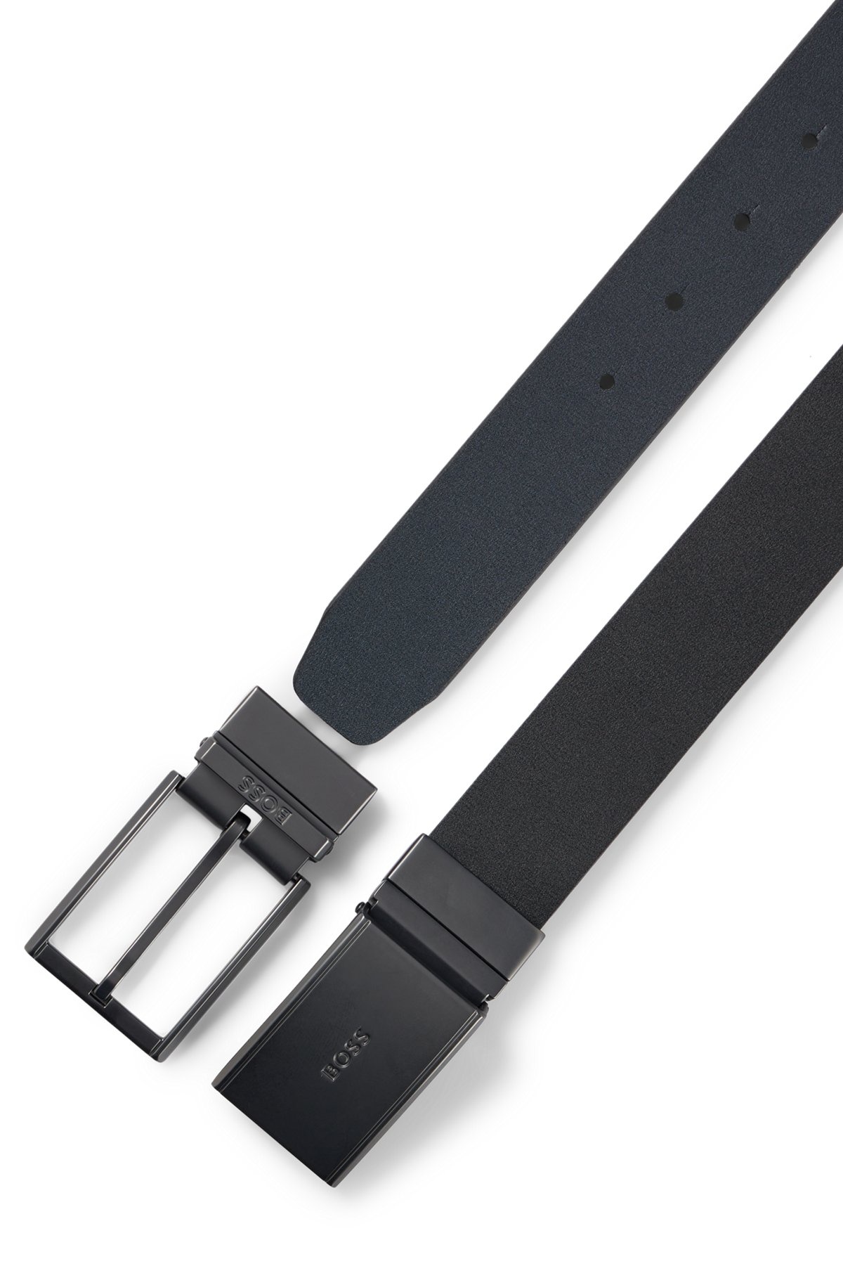 ITALIAN-LEATHER REVERSIBLE BELT WITH PIN AND PLAQUE BUCKLES - 4